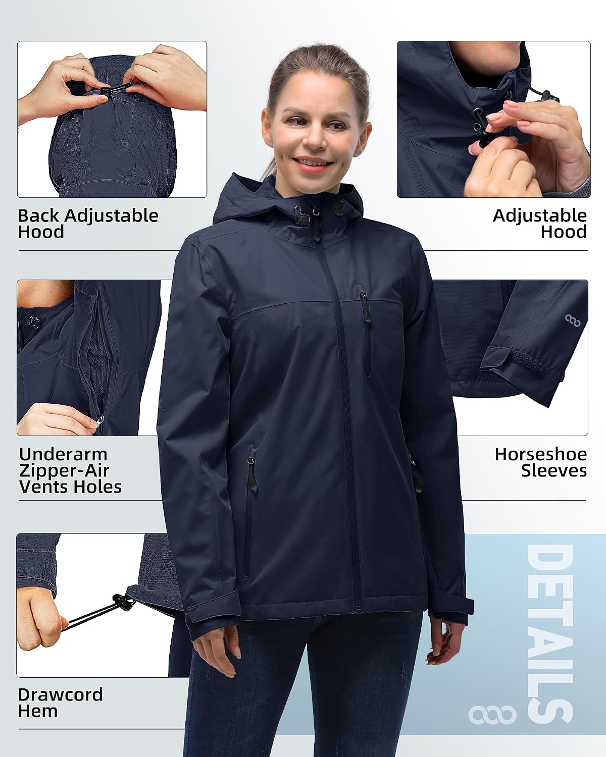 Detalle de 33,000ft Damen Regenjacke wasserdicht, atmungsaktiv mit Kapuze – leichter Windbreaker für Outdoor, Trekking & Fahrrad