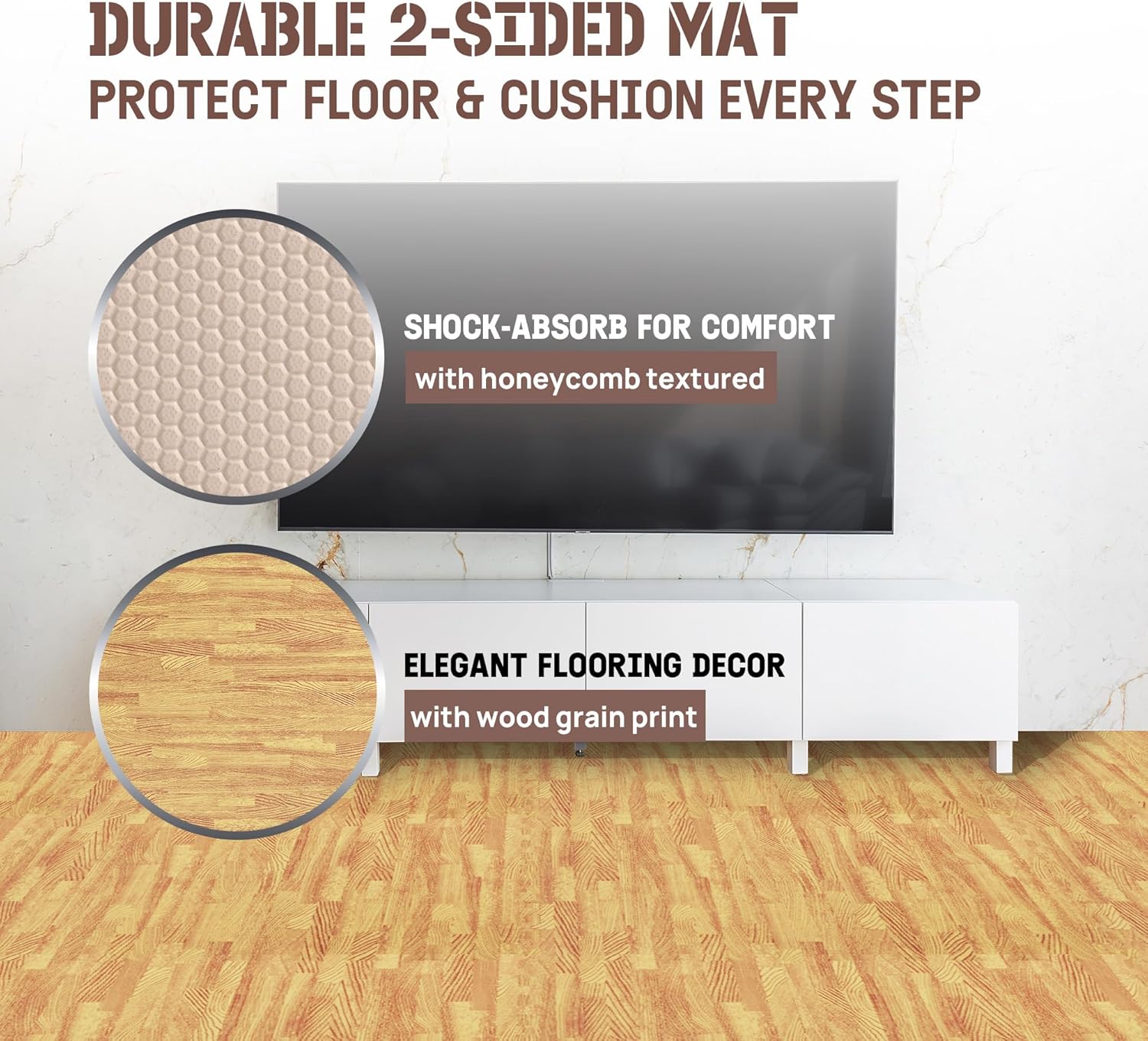 Detalle de Yes4All TDV8 Tappeto ad incastro 12SQFT, 1,1 m² – 12 piastrelle in EVA con effetto legno, incastro reversibile