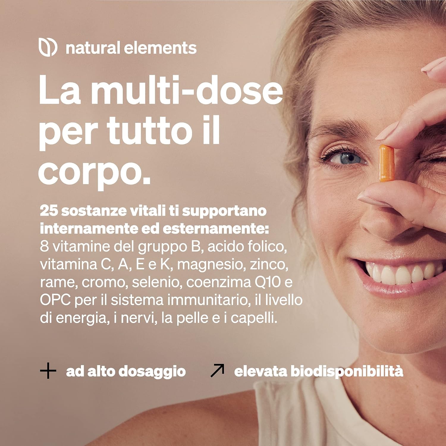 Detalle 2 de Natural Elements Premium Multi: multivitaminico ad alto dosaggio con 180 capsule