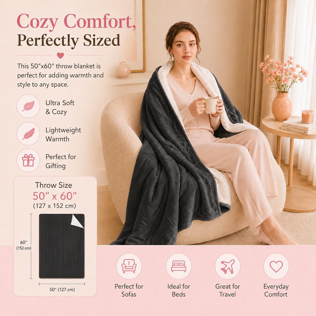 Detalle de Arrylins ZQ05B-A5060 Heated Throw Blanket, 50" x 60", 6 Heat Settings