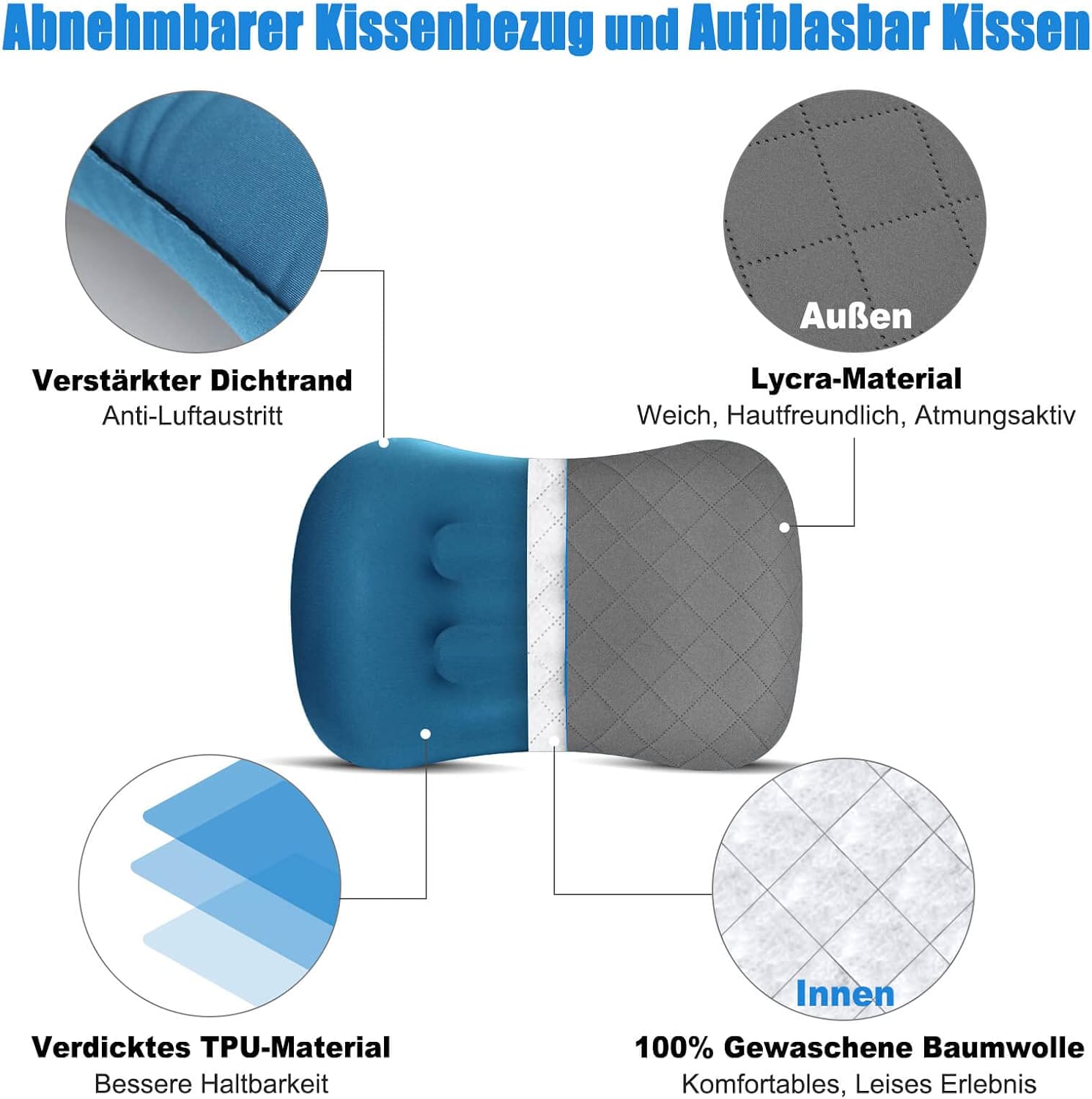 Detalle de Tavaler Aufblasbares Kissen Ultralight – Komfortables Outdoor-Kissen zum Aufblasen