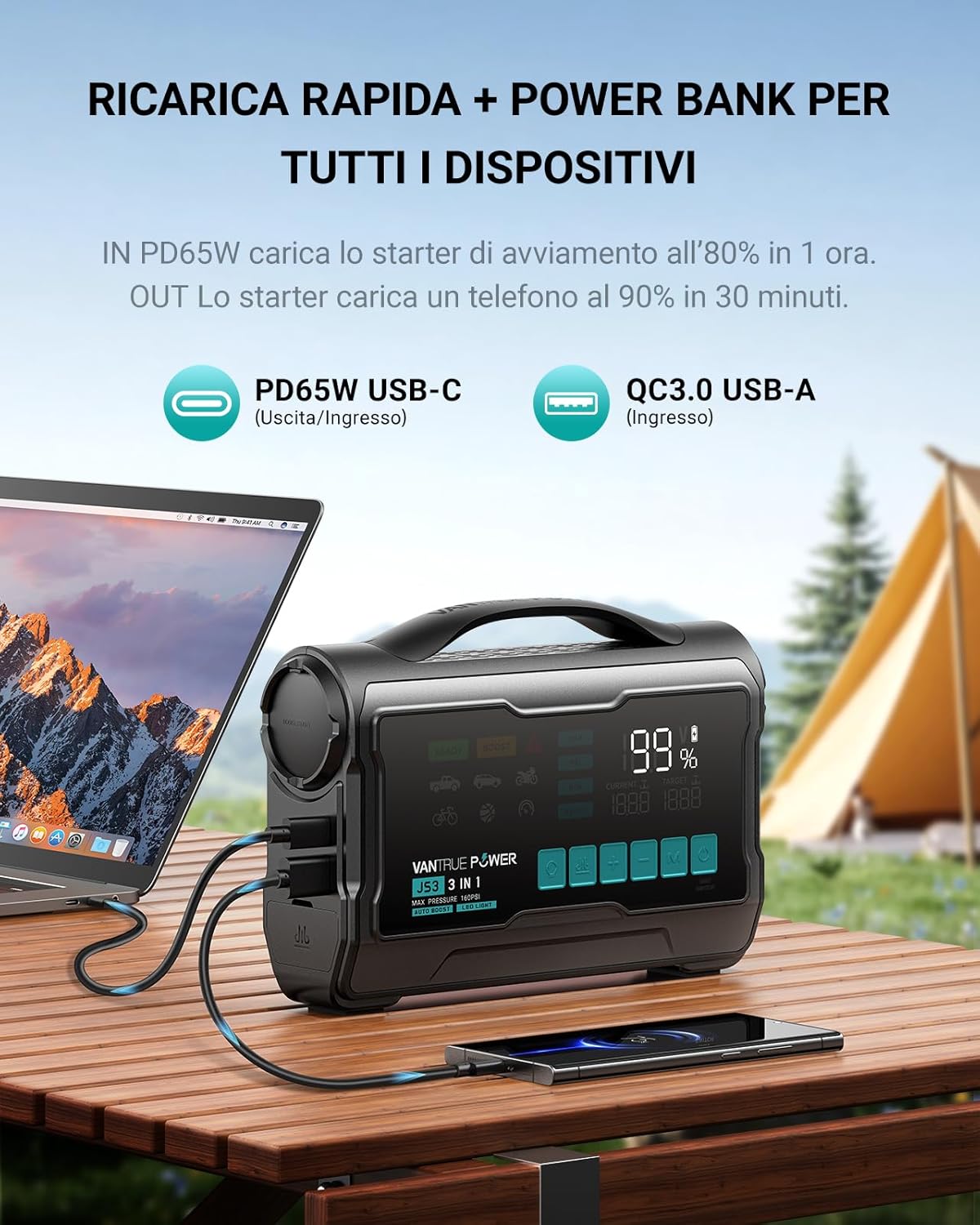 Detalle de JS3 3250A Avviatore con Compressore d'Aria 160 PSI: potenza, autonomia e utilità tutto-in-uno