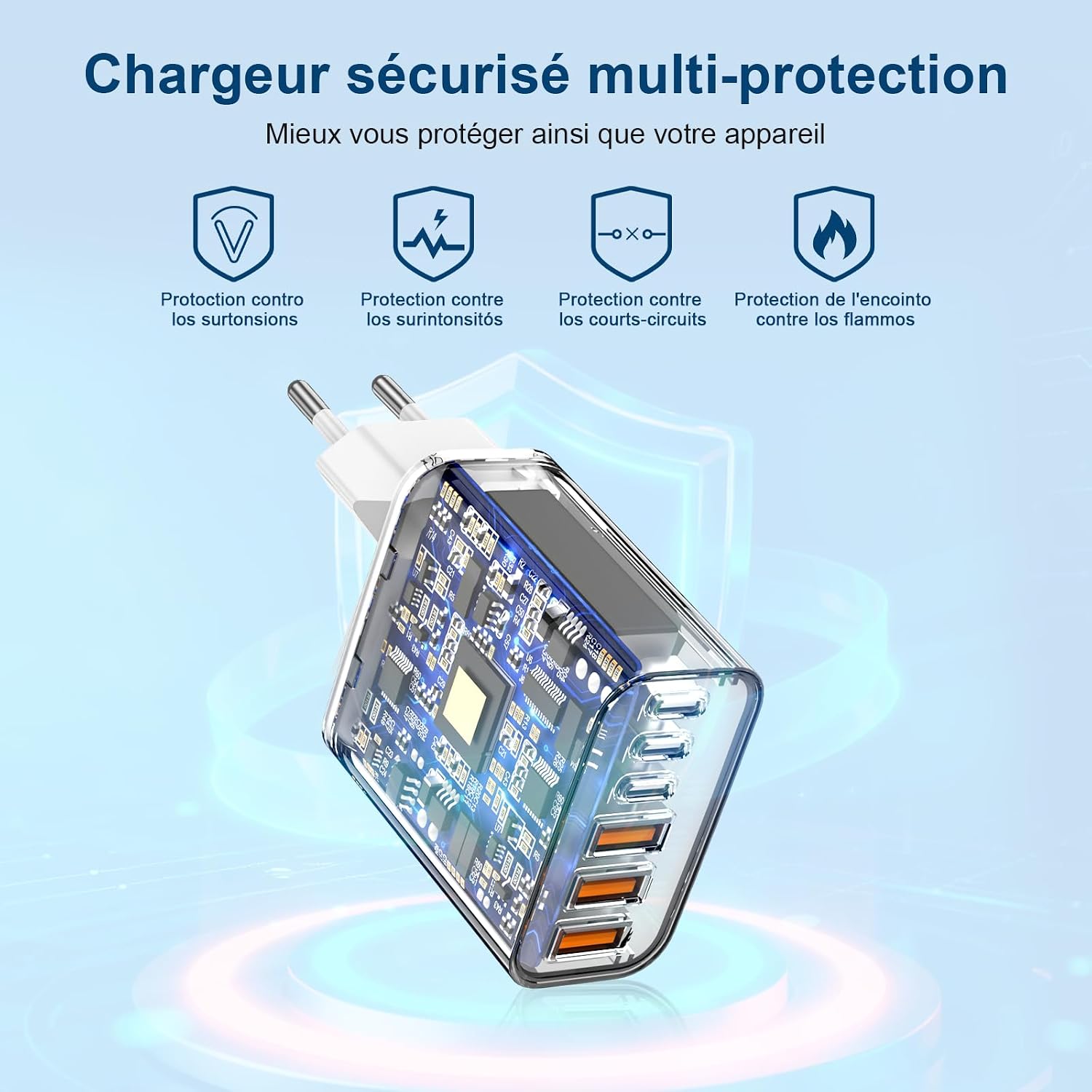 Detalle 1 de Chargeur USB C 65W 6 ports