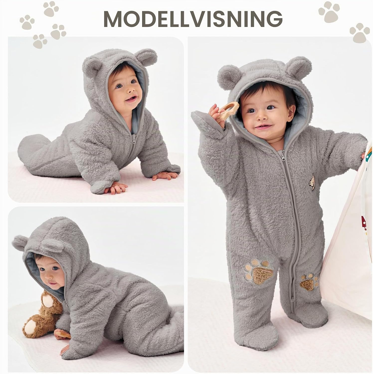 Detalle de JiAmy vinteroverall för baby med huva, fleece, 0–12 månader