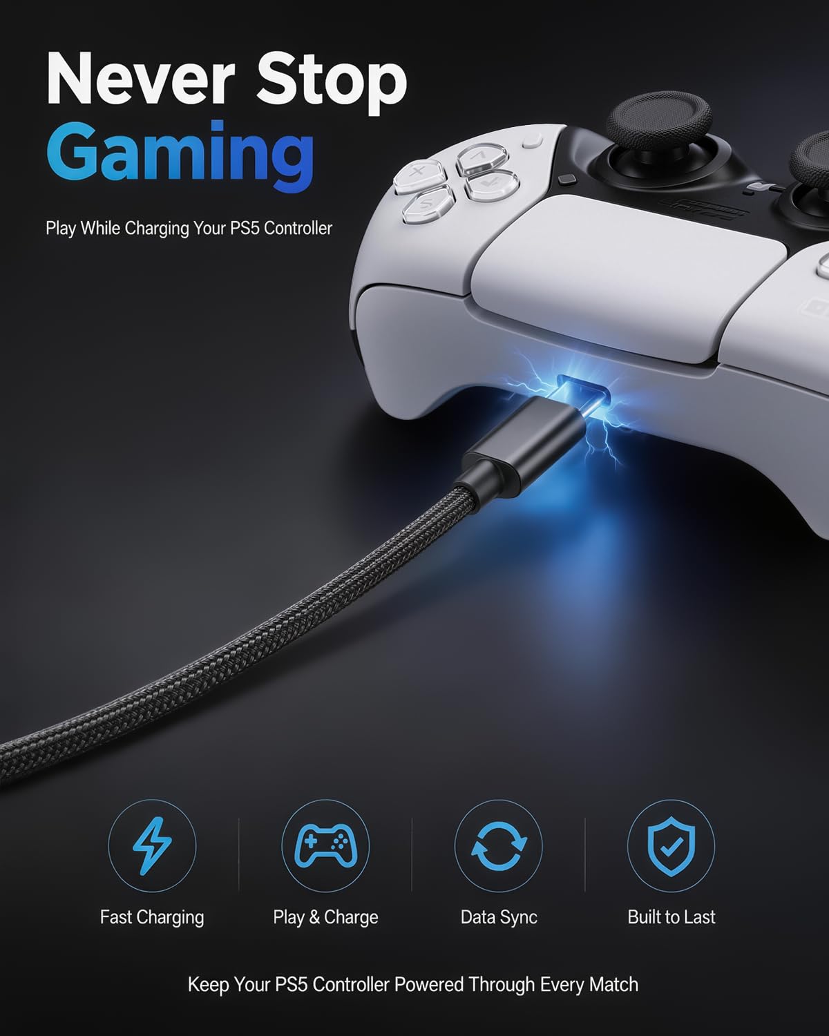 Detalle de Superer 5 ft USB-C Charging Cable for PS5 DualSense and Xbox Series X/S
