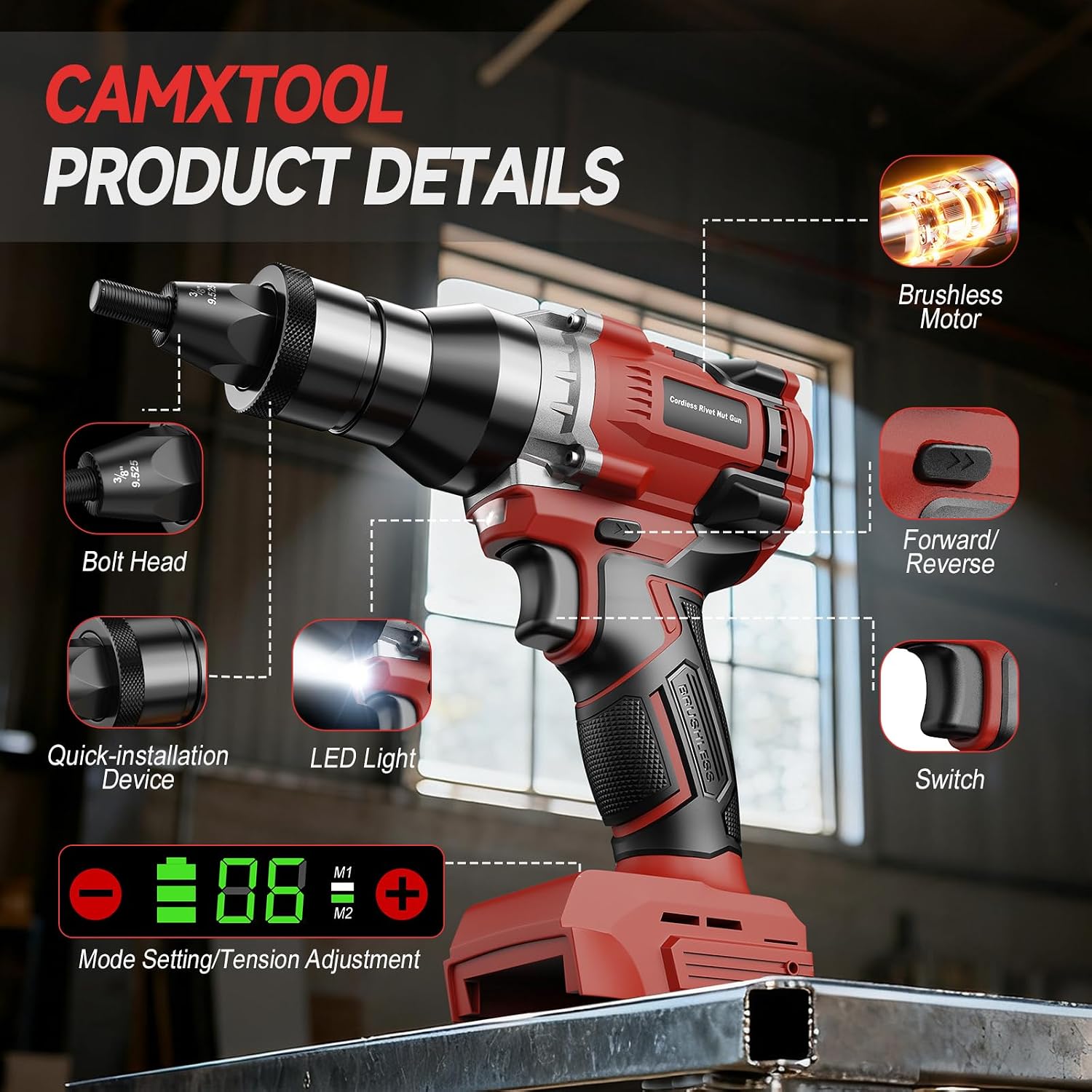 Detalle 2 de Cordless Rivet Nut Gun with Milwaukee 18V Compatibility (Tool Only)