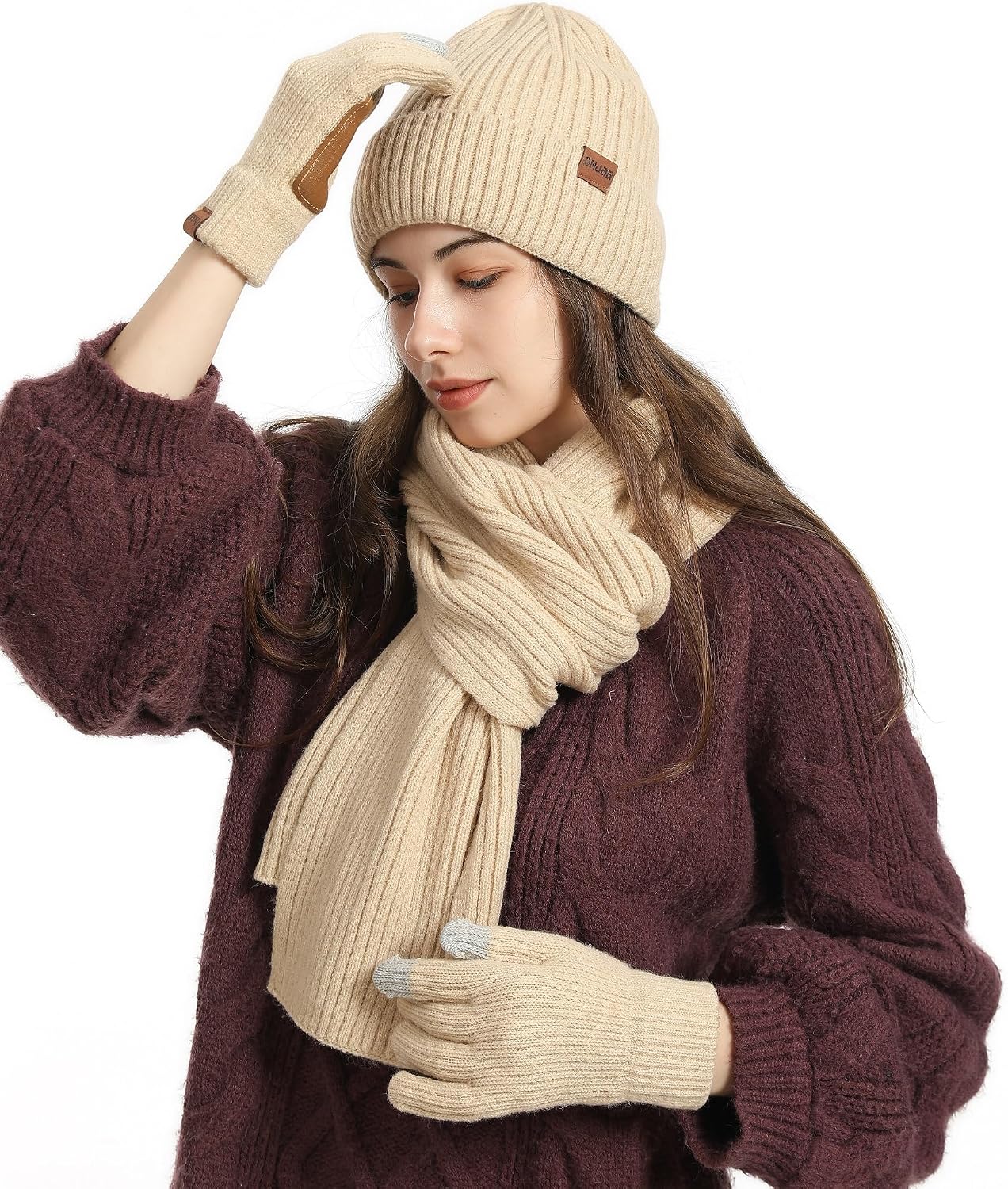 Detalle 2 de Fayscingo 3 Pieces Women Hat Scarf and Gloves Set