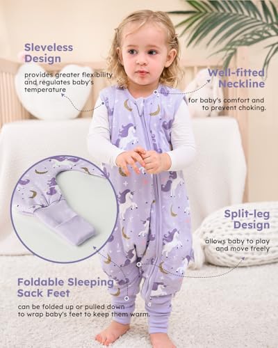Detalle de Yoofoss Schlafsack Baby mit Füßen 1.5 Tog Lila 80 cm