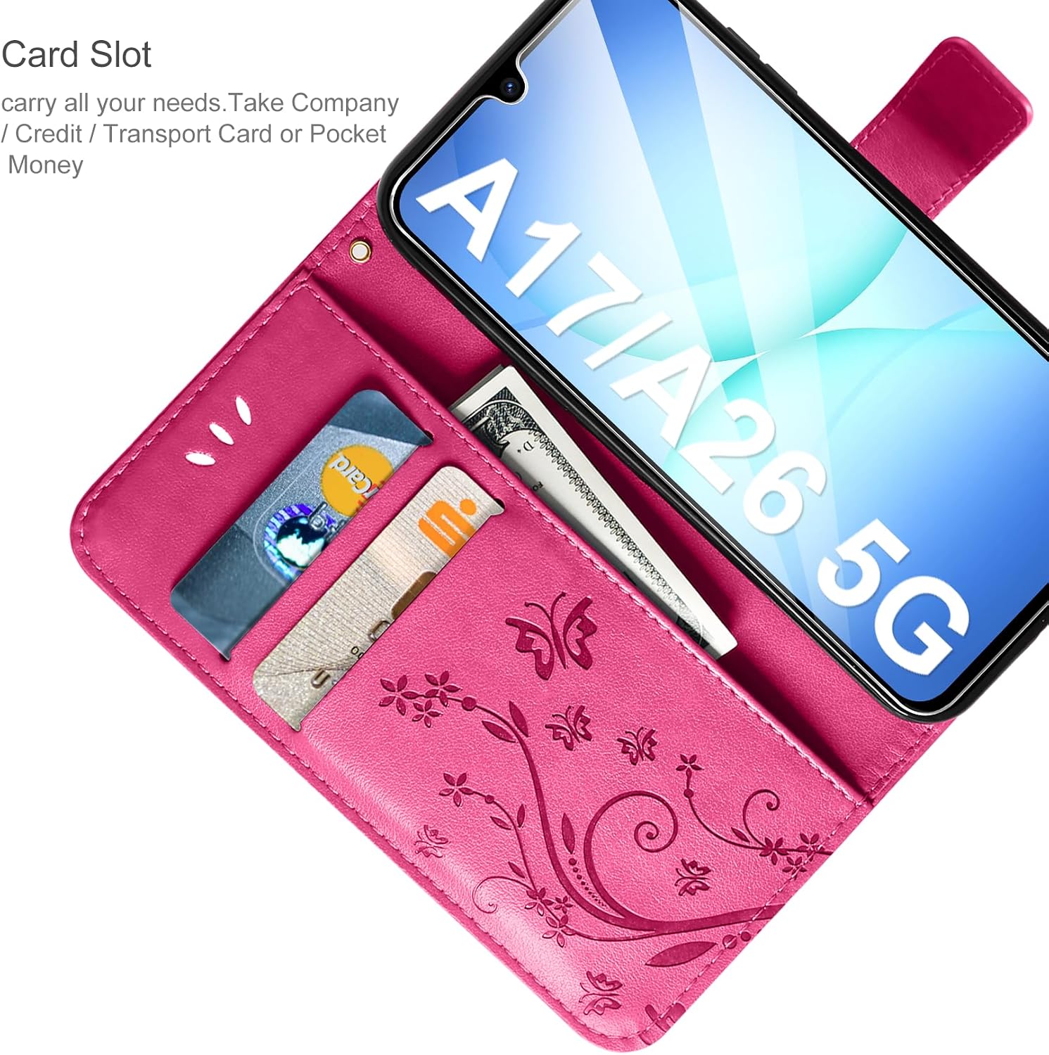 Detalle de AROYI Lederhülle für Samsung Galaxy A17 5G / A26 5G inkl. Schutzfolie & Stylus – Rosenrot (Flip Wallet Case)