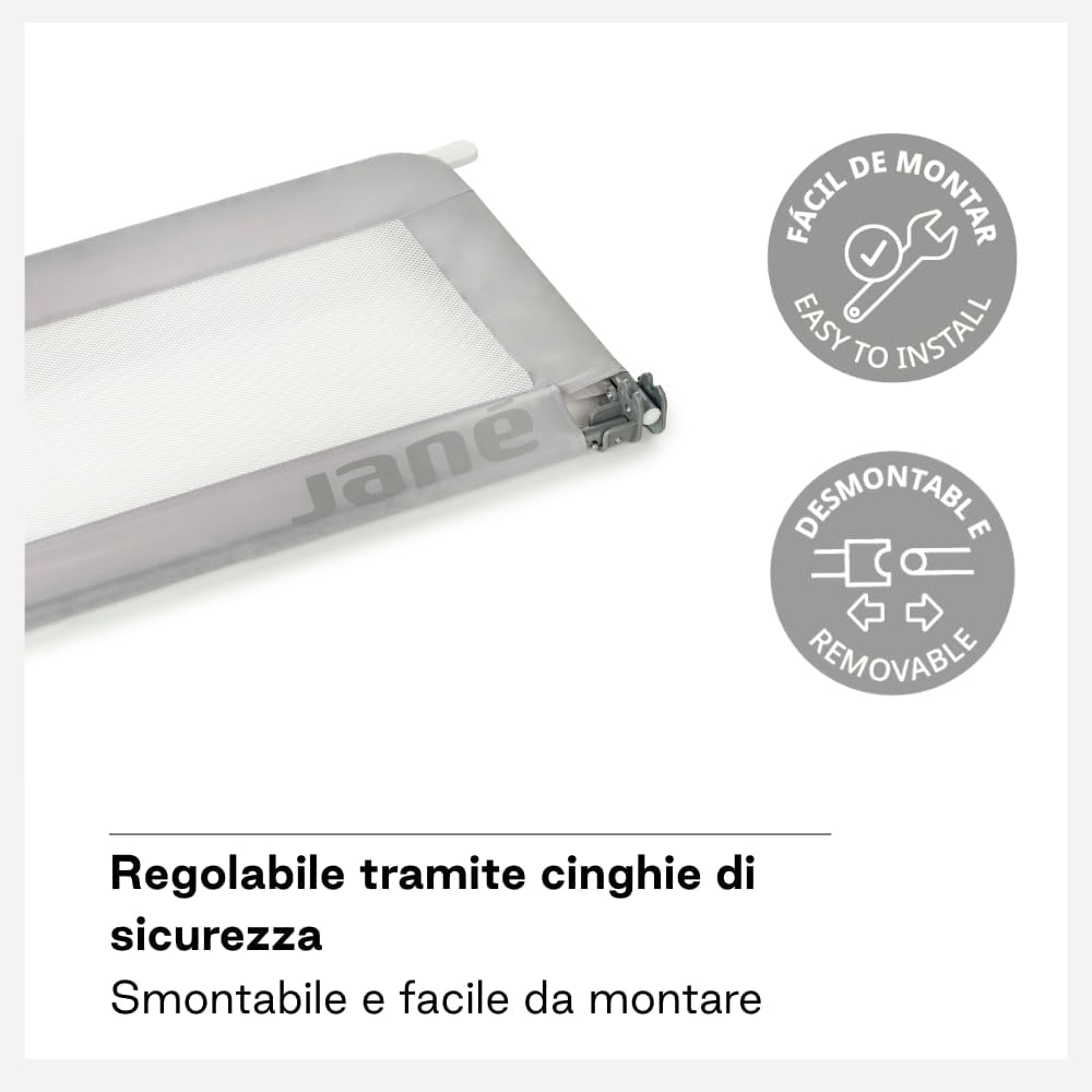 Detalle 2 de Jané Sponda Letto Ribaltabile 110 cm – Extra Alta e Traspirante, Pieghevole con Borsa Grigio