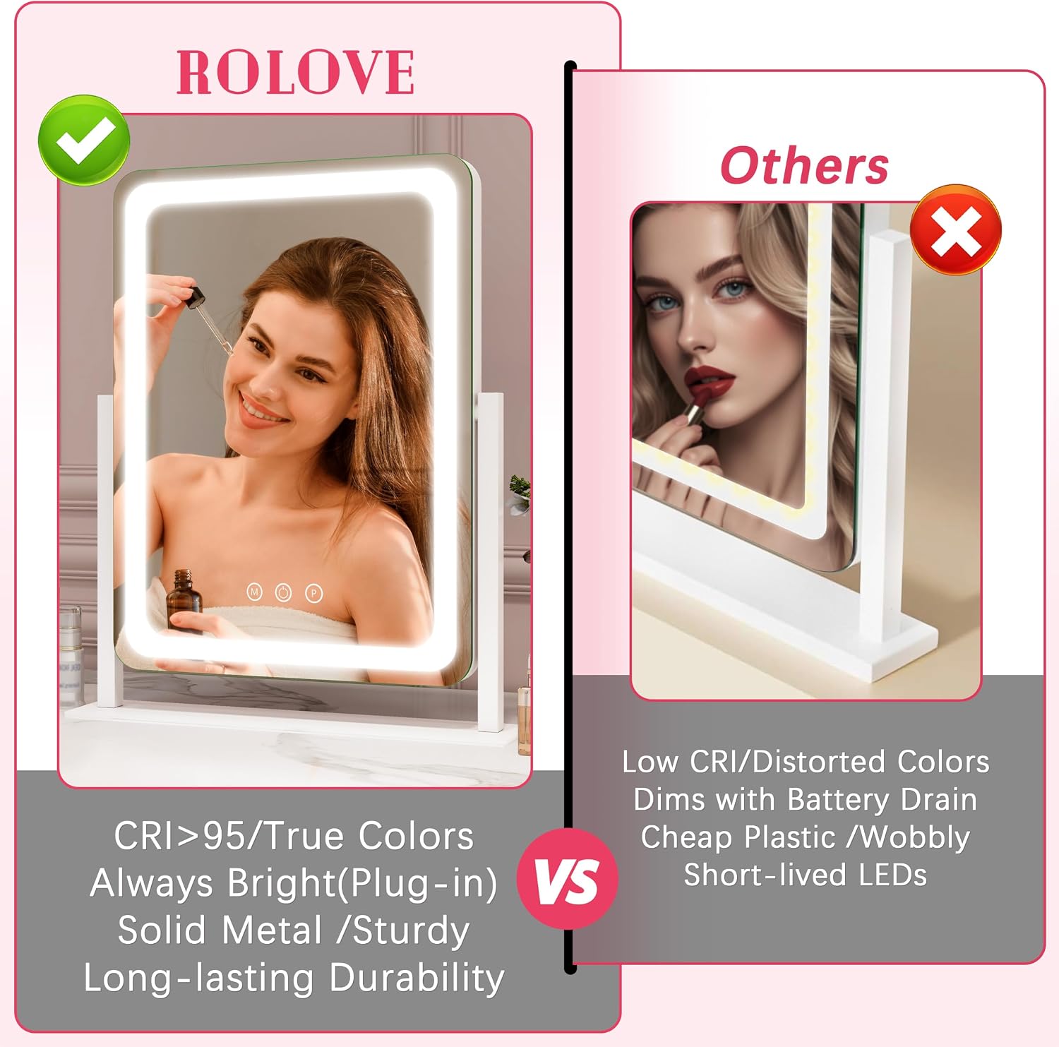 Thumbnail 5 de ROLOVE Vanity Mirror with Lights 12.6"×15" LED Makeup Mirror