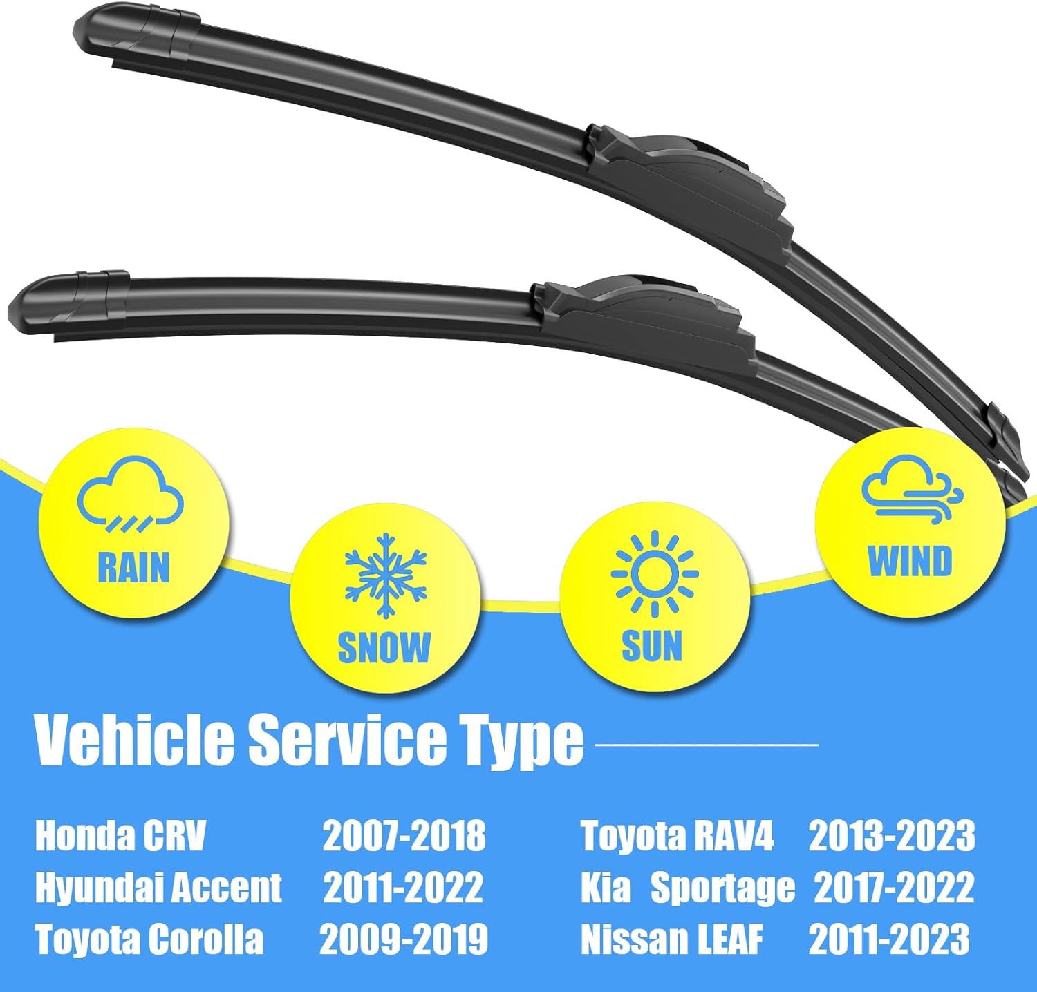 Thumbnail 1 de Gavimnal 26" + 16" Silicone Wiper Blades Replacement for Honda CR-V, Toyota Corolla, RAV4, Hyundai Accent (Set of 2)
