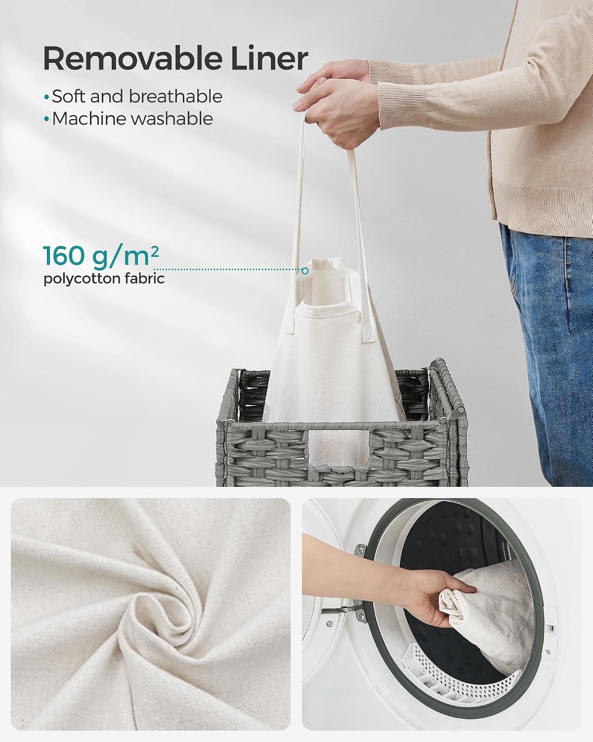 Detalle de SONGMICS Eliott Collection LCB51WG 90L Synthetic Rattan Laundry Hamper