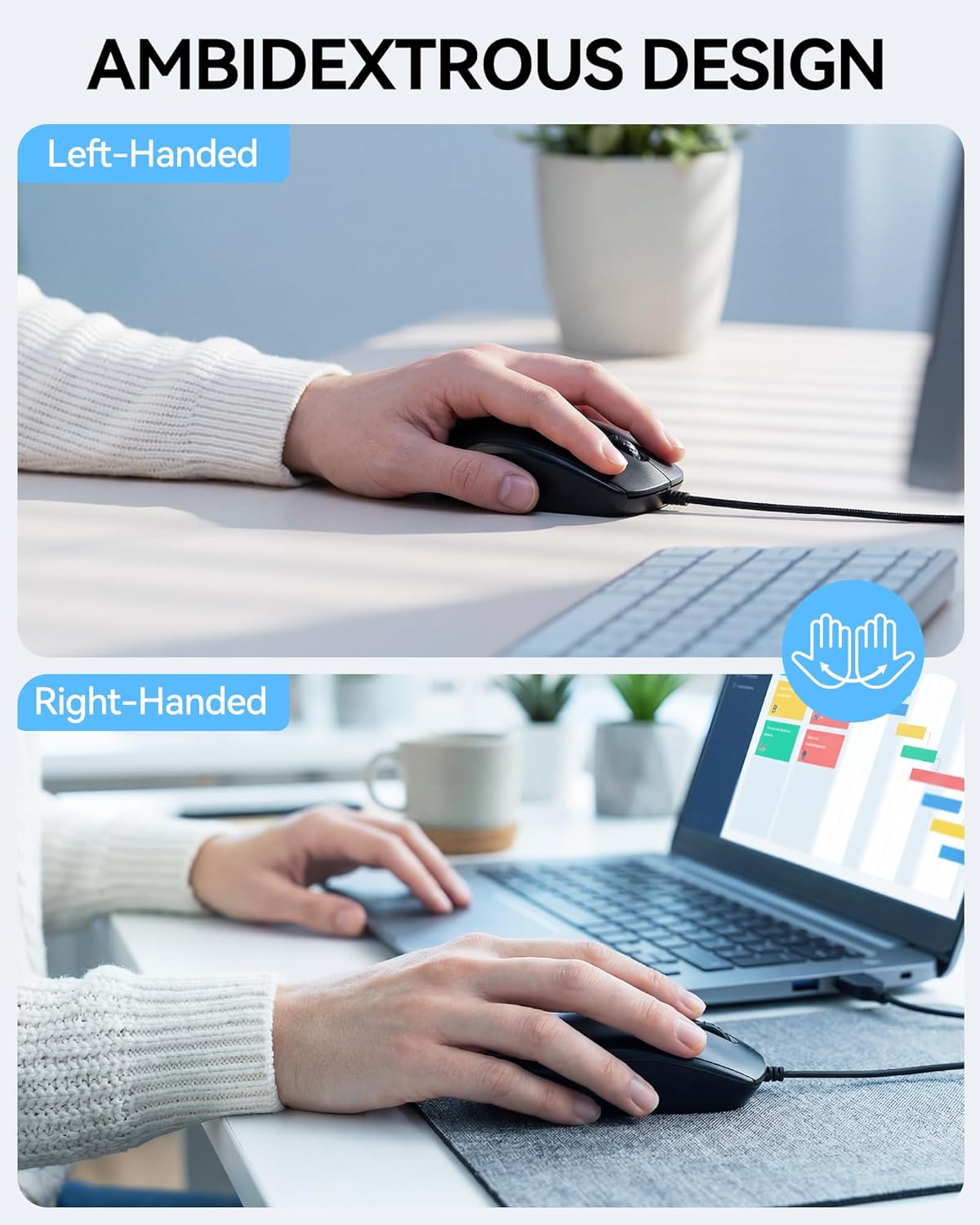 Thumbnail 2 de TECKNET Wired Mouse: Ambidextrous, Quiet, Plug & Play USB Office Mouse