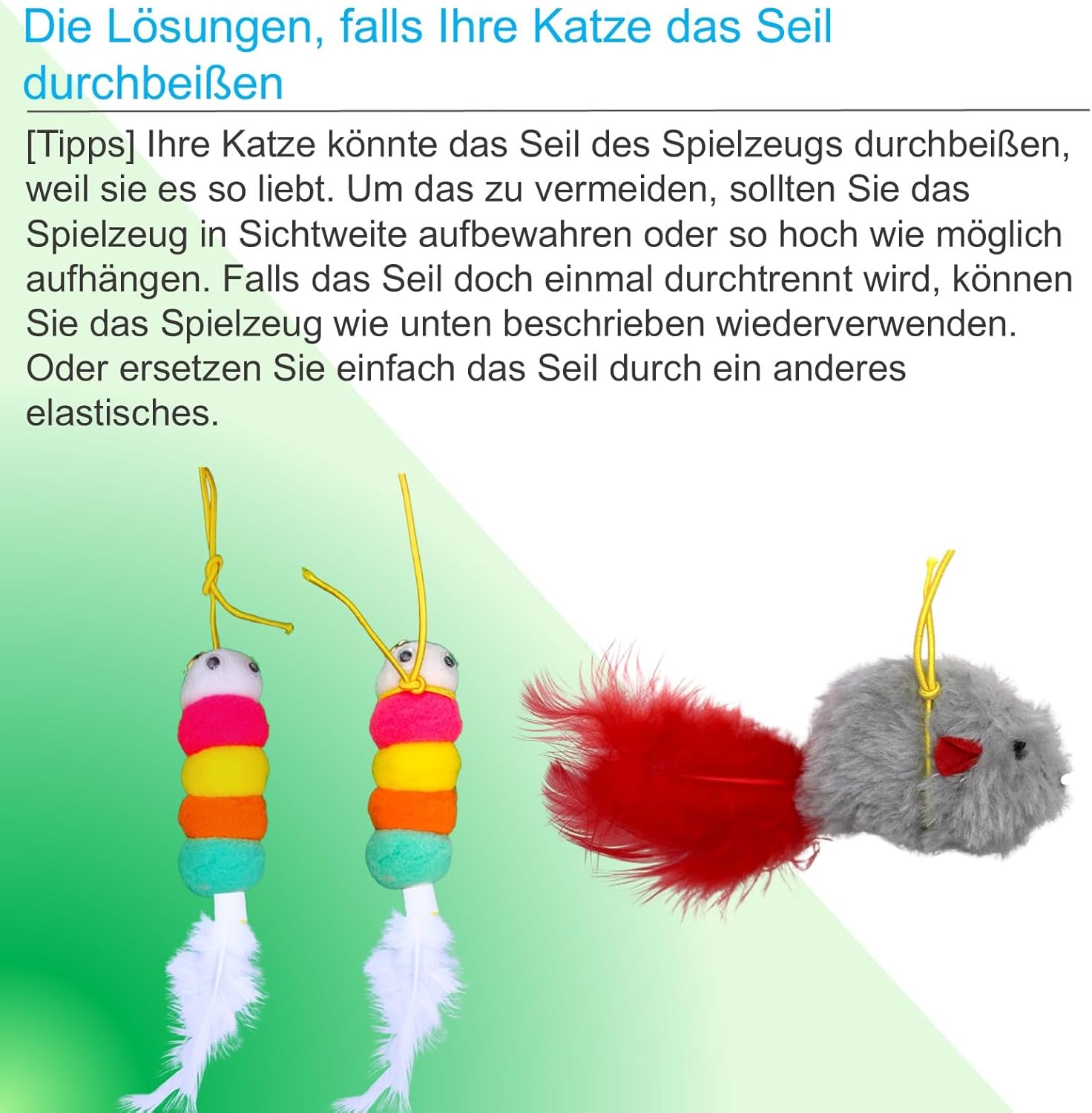 Thumbnail 6 de EASERIA 4 Stück Katzenspielzeug: Quietschmäuse, bunte Raupen & Schleifenbänder für Türrahmen