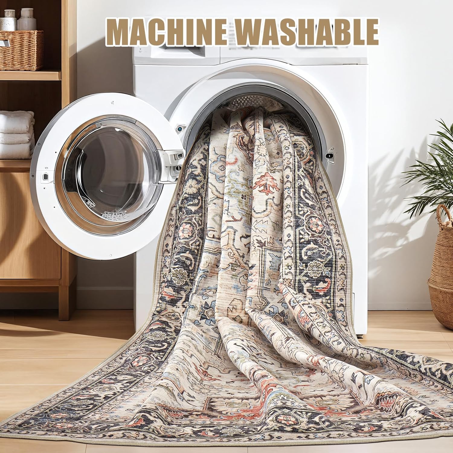 Thumbnail 2 de homewill 9x12 Area Rugs: Ultra-Thin, washable, vintage floral with non-slip back