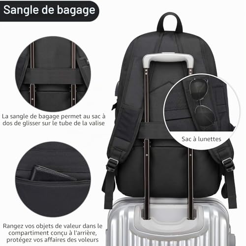 Detalle de Sac à Dos Ordinateur Portable 17 Pouces WENIG – Antivol, Étanche, Grand 35L avec Charge USB