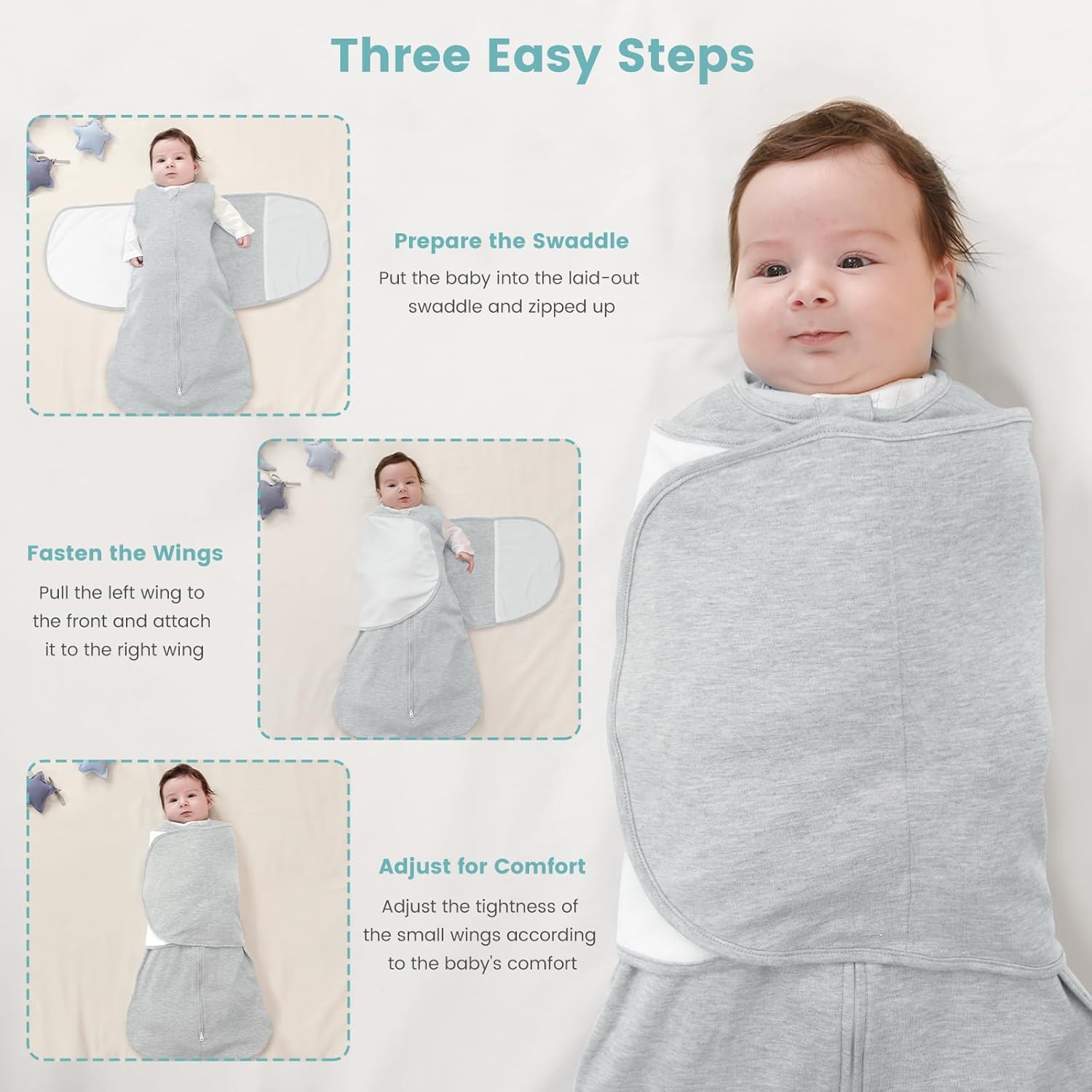 Thumbnail 4 de LILBESTIE Baby Sleeping Swaddle Bag 1.0 Tog 3-in-1 Adjustble Silent Hook – 0-12 Months