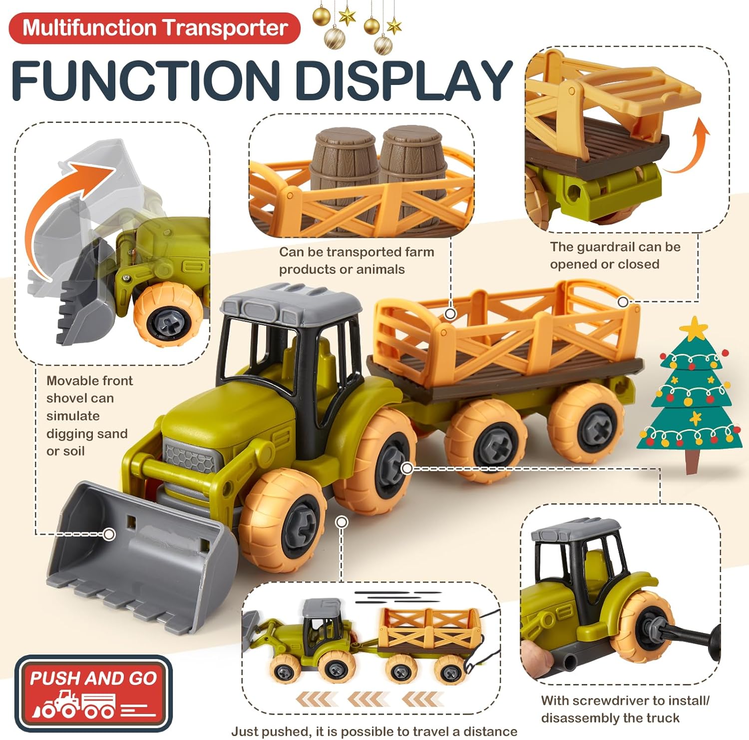 Detalle 2 de BUYGER Farm Animals Toys Set for 3–5 Year Olds: 12 Pieces Farm Animals & Take-Apart Truck