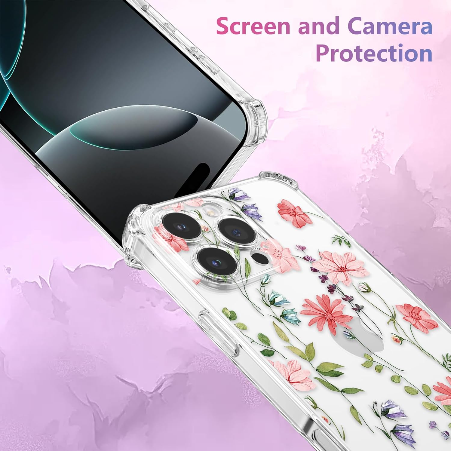 Thumbnail 2 de DEFBSC Weiche Hülle für iPhone 16 Pro Max – Transparente Florale Muster Hülle, rosa Kosmos