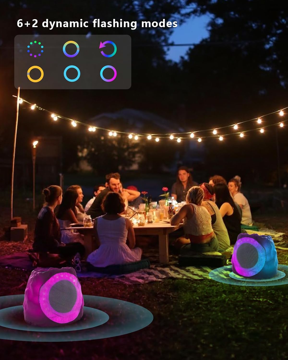 Detalle de JMJEAN Outdoor Bluetooth Rock Speakers – 2-Pack, Solar Powered, IP44 Weather-Resistant