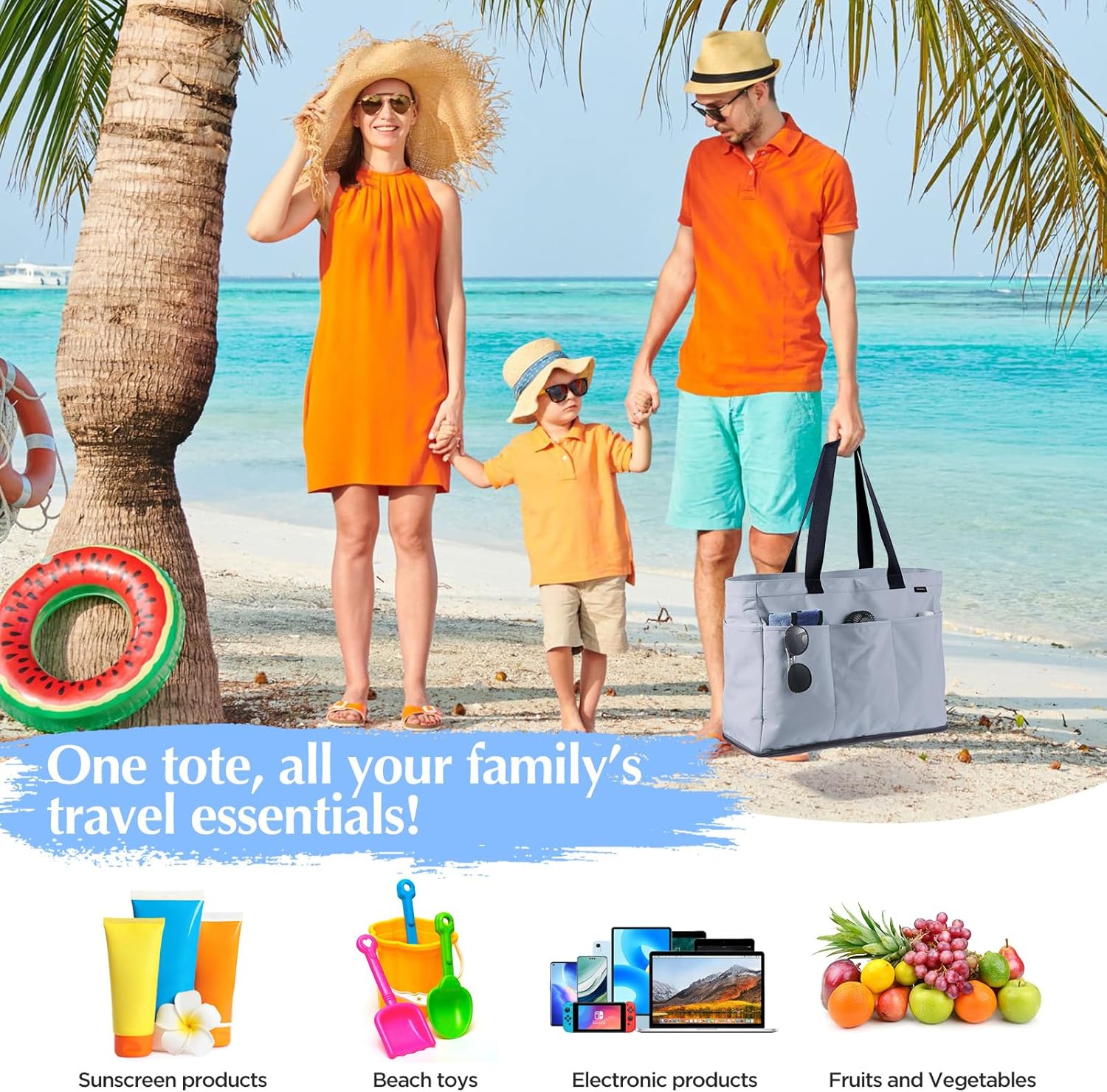 Thumbnail 6 de GAGAKU Sac de plage XXL avec compartiment isotherme – 50 x 38 x 19 cm, bleu