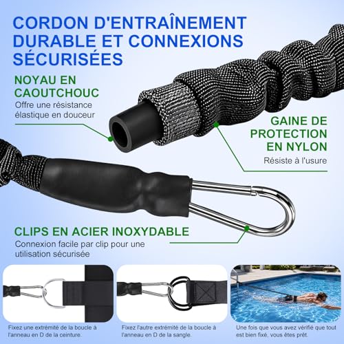 Thumbnail 6 de Ceinture de natation Roaxkois pour piscine – entraînement adulte avec corde de nage réglable