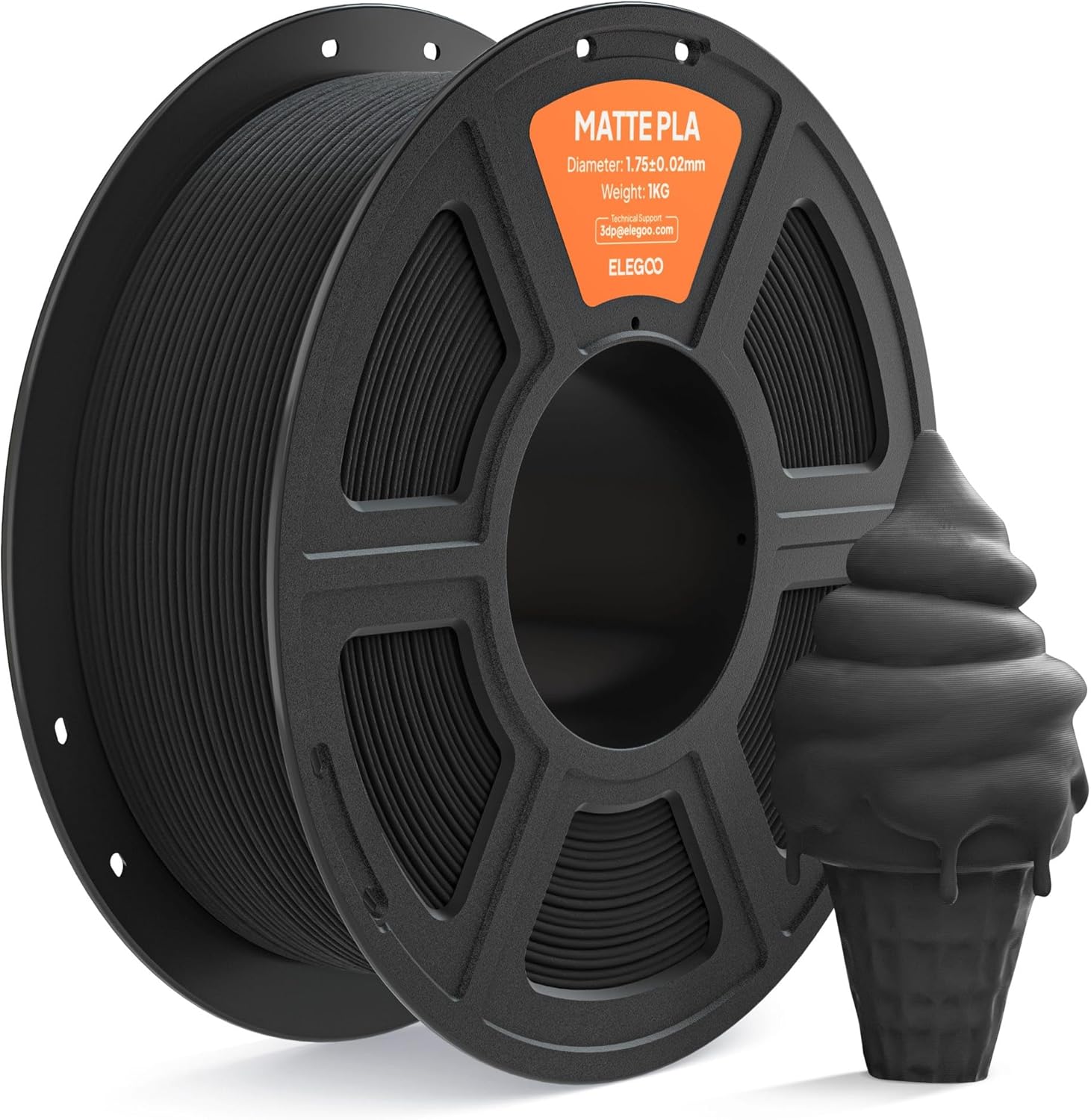 Detalle de ELEGOO Matte PLA Filament 1,75 mm matt schwarz, 1 kg Kartonspule – für präzise, wenig glänzende Drucke