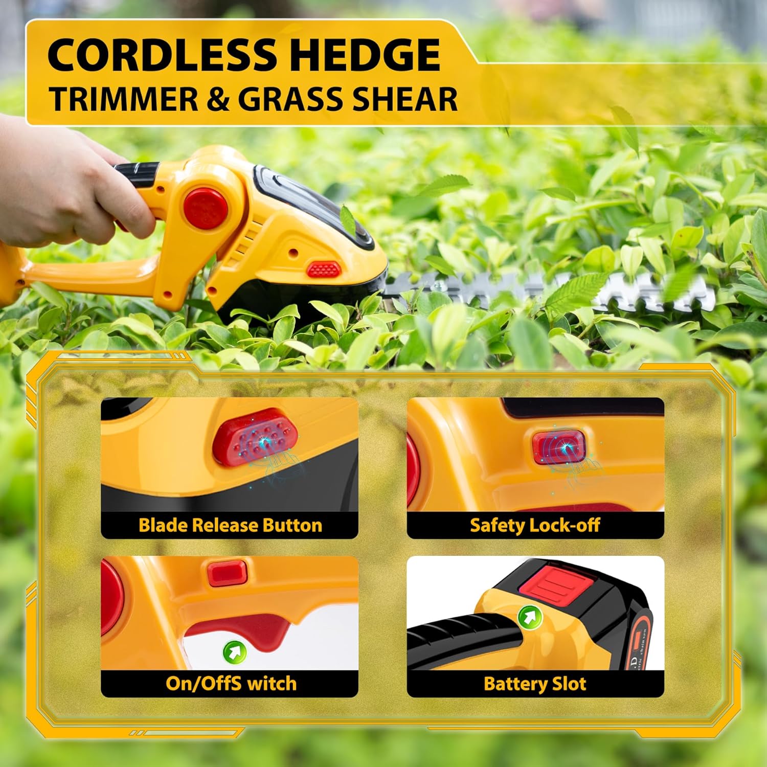 Thumbnail 6 de Cordless Hedge Trimmer 24V: 2-in-1 Grass Shear and Hedge Cutter, Portable Battery-Powered Garden Tool