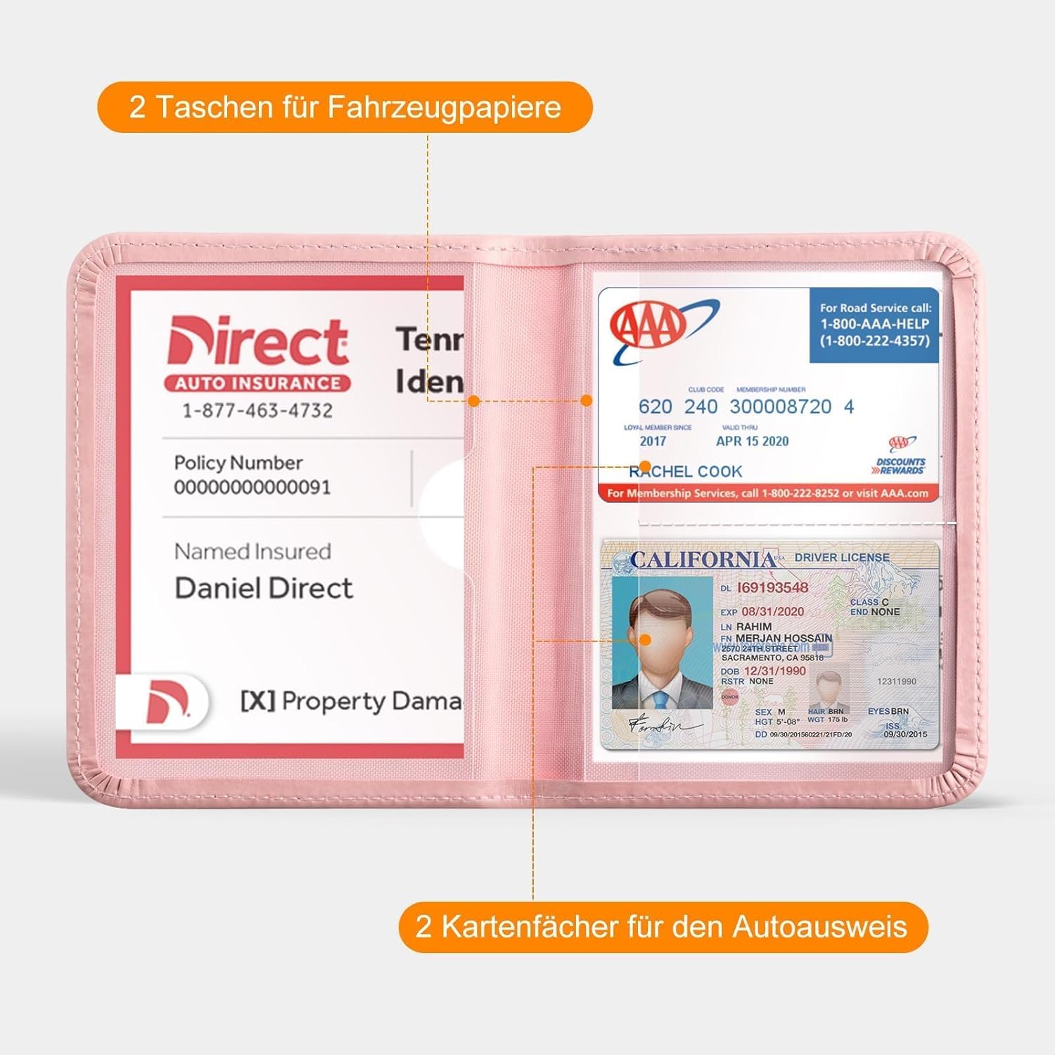 Thumbnail 1 de CoBak Kfz Zulassungs Fahrzeugschein Hülle und Versicherungshalter – Magnetverschluss, Rosa