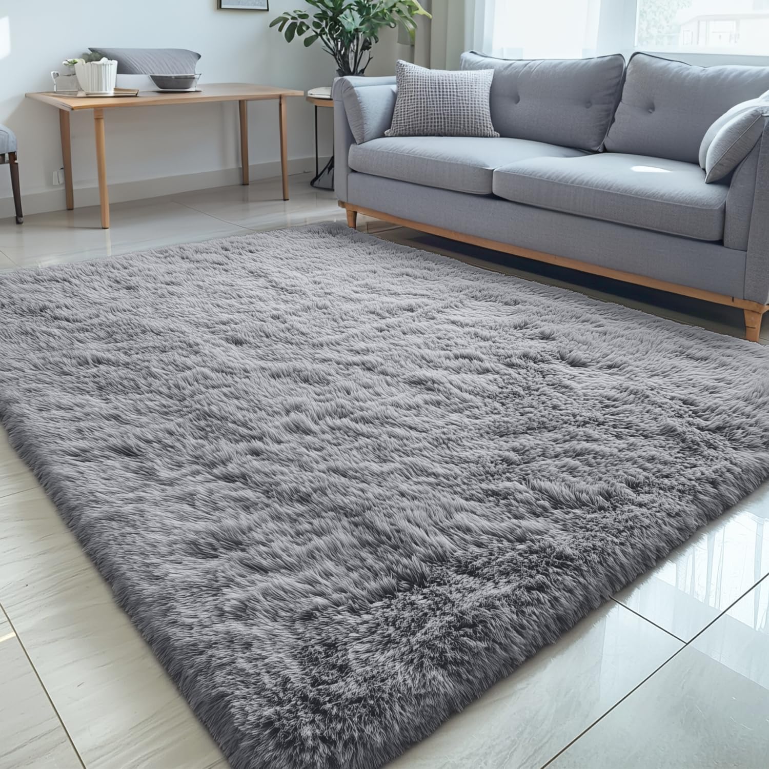 Thumbnail 6 de smiry Fluffy High Pile Rug (120 x 160 cm) – anti-slip shaggy, machine washable, grey