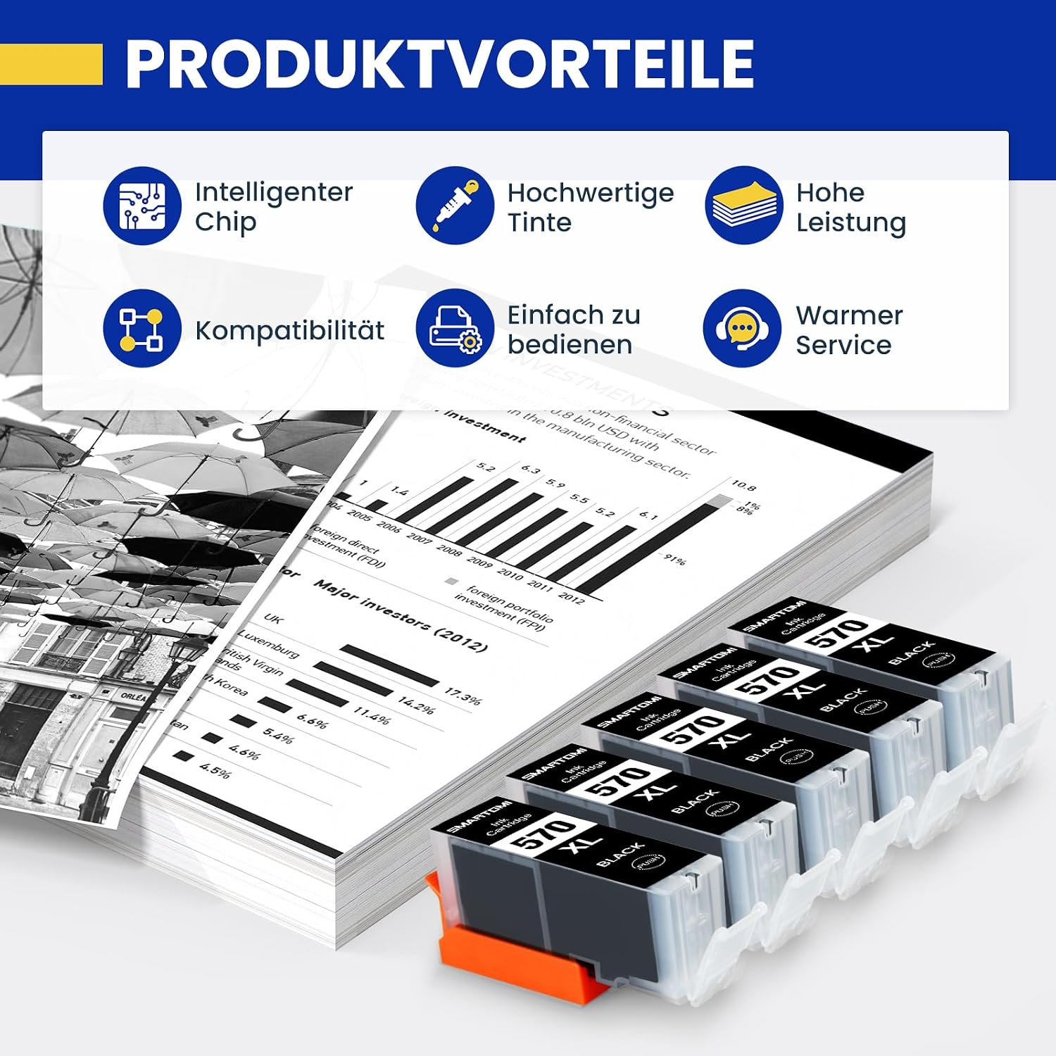 Detalle de Kompatible Druckerpatronen PGI-570 XL / CLI-571 XL (5er-Pack) für Canon TS5050 & Pixma MG/TS-Serie