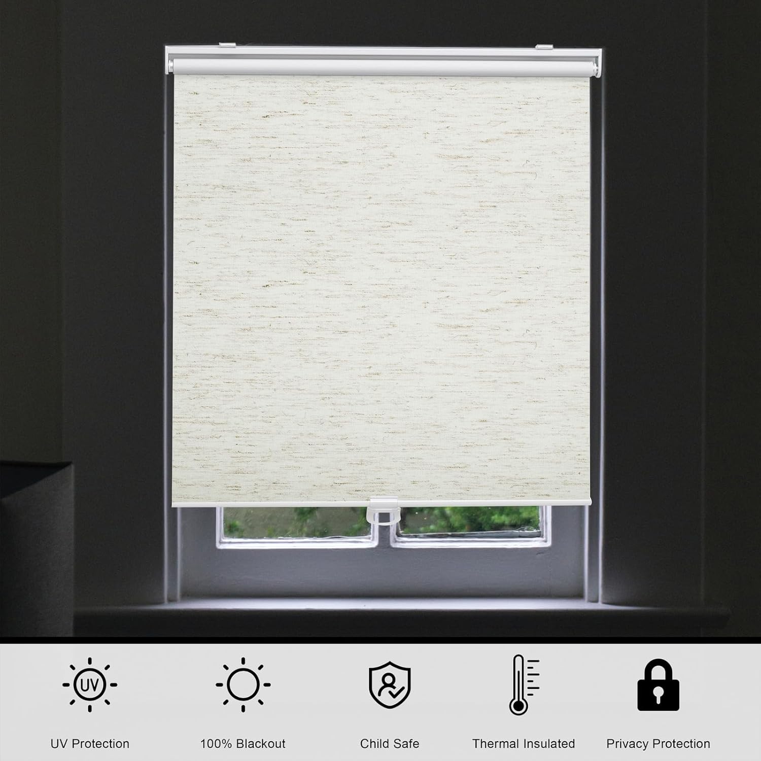 Detalle de Sunoff Blackout Cordless Roller Shades (Linen Beige) 35" W x 72" H