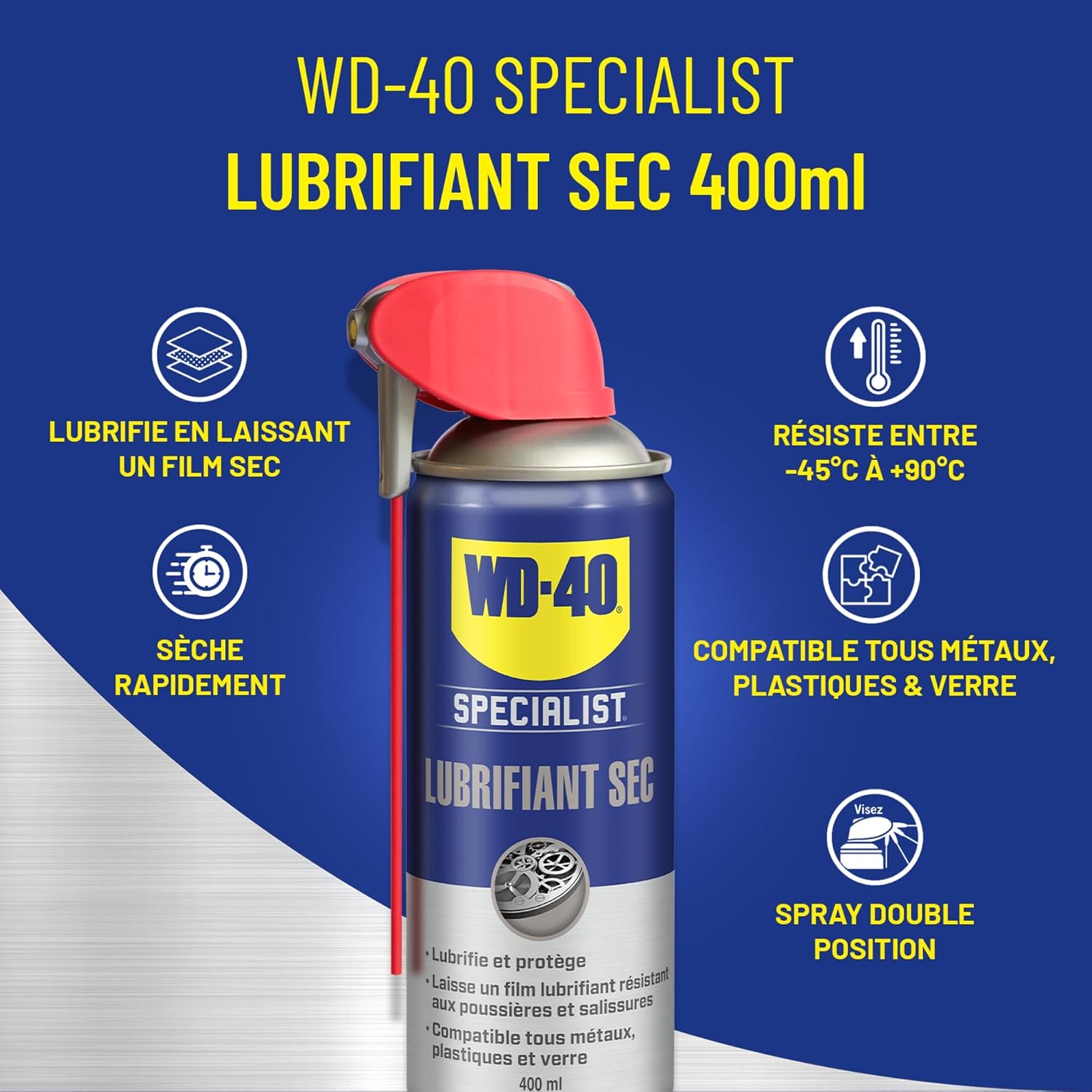 Detalle 2 de WD-40 SPECIALIST Lubrifiant Sec, aérosol 400 ml — film sec qui n'attire pas les salissures