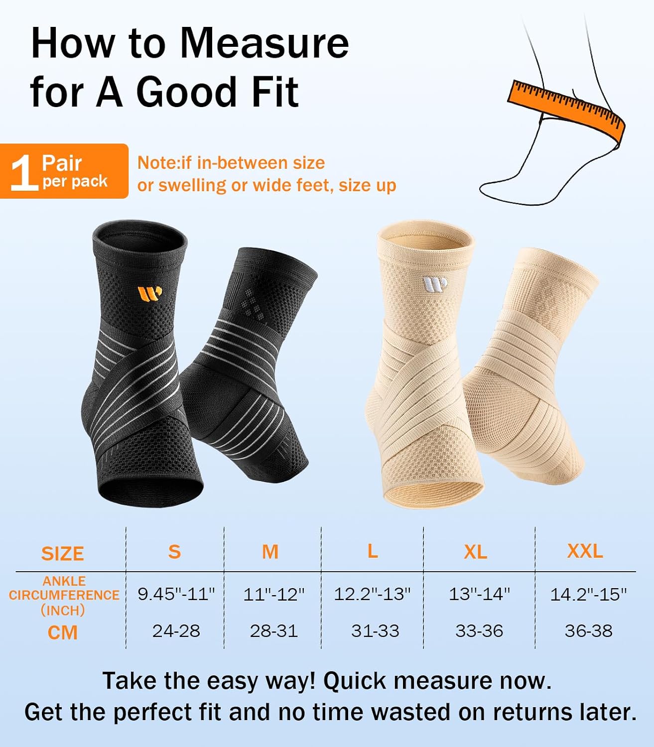 Detalle de WHCOOL Low-Profile Ankle Braces with Wide Strap for Plantar Fasciitis & Achilles Support (1 Pair)