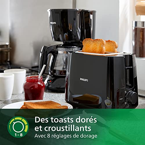 Detalle de PHILIPS Grille-pain Daily, 2 fentes larges, 8 réglages, 830W, Noir