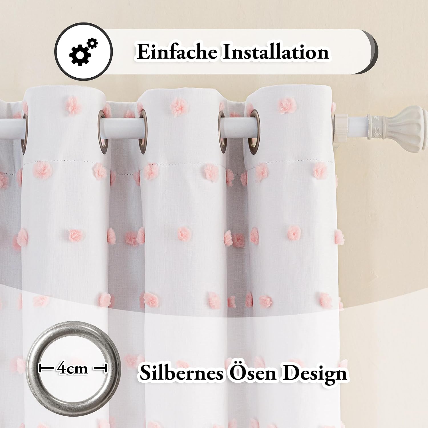 Thumbnail 2 de MYSKY HOME Gardinen Rosa Blickdichte Vorhang-Set 2er, 225 x 140 cm – Verdunkelung mit Pom Pom