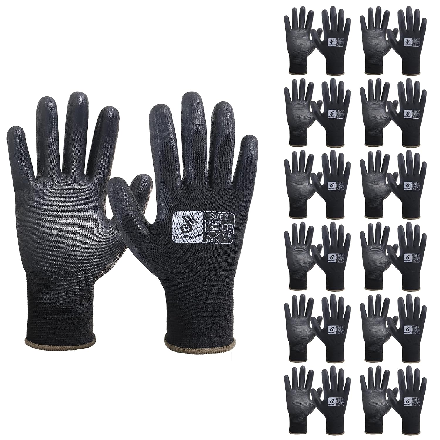 Detalle de HANDLANDY PU Coated Nylon Work Gloves 12 Pairs Medium