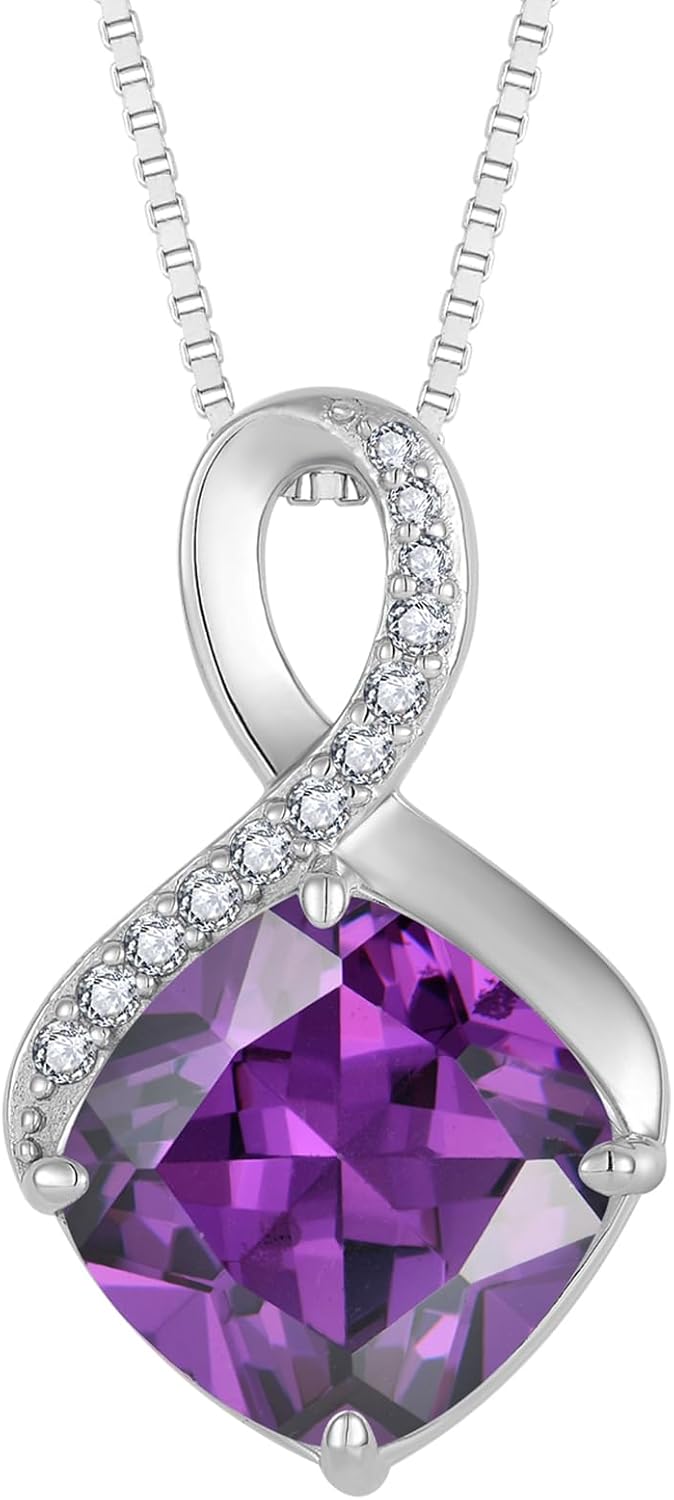 Thumbnail 6 de FJ Unendlichkeit Kette Damen aus 925 Sterling Silber mit Quadrat-Prinzessschliff und Geburtsstein