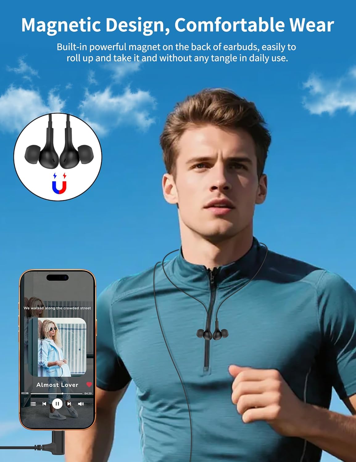 Thumbnail 3 de ACOCOBUY USB-C Earphones with Microphone (Right-Angle Type C Wired Earbuds) for Samsung, iPhone and Pixel – Black