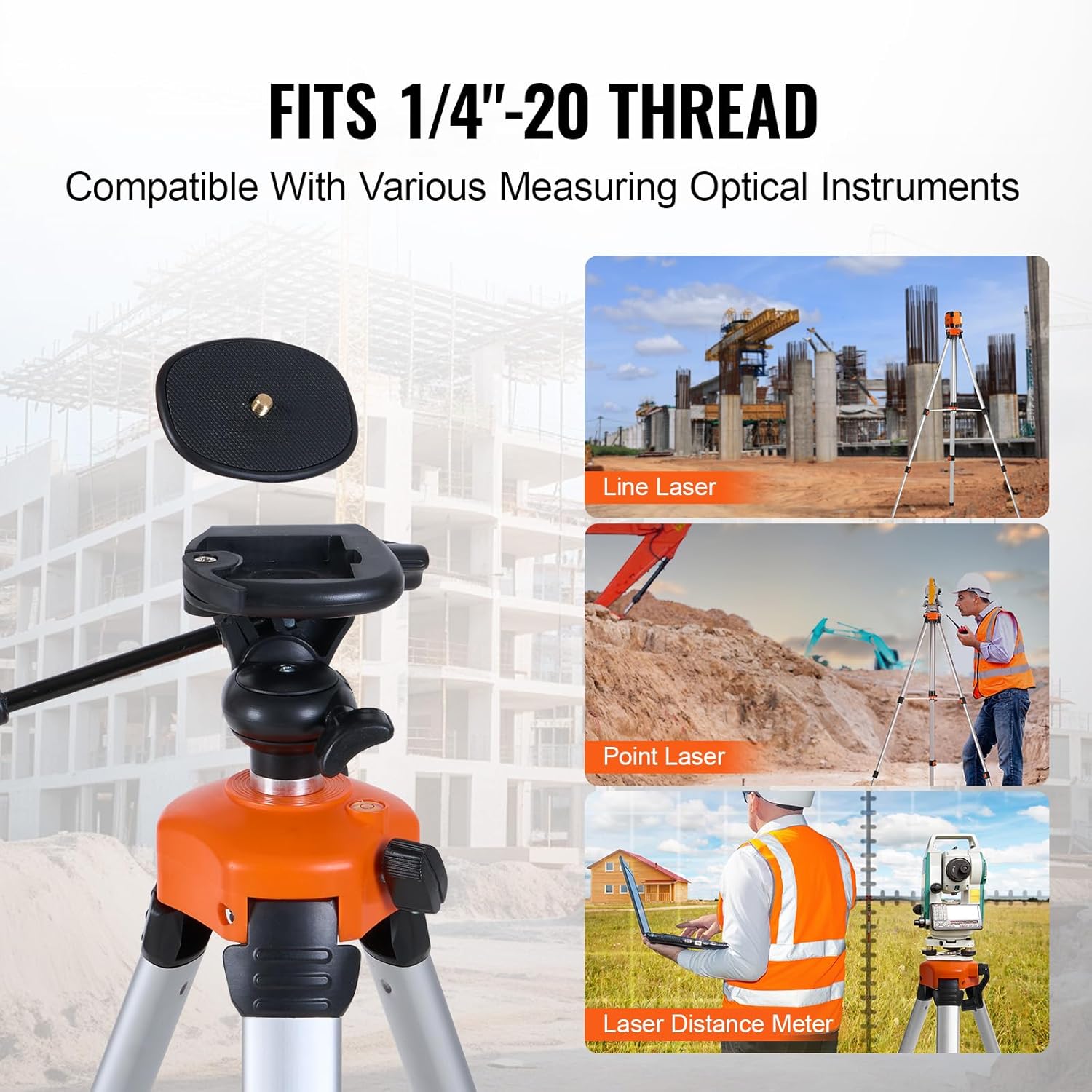 Detalle de VEVOR Laser Level Tripod with 1/4 x 20 Mount — Adjustable Aluminium Stand for Stable Measurement