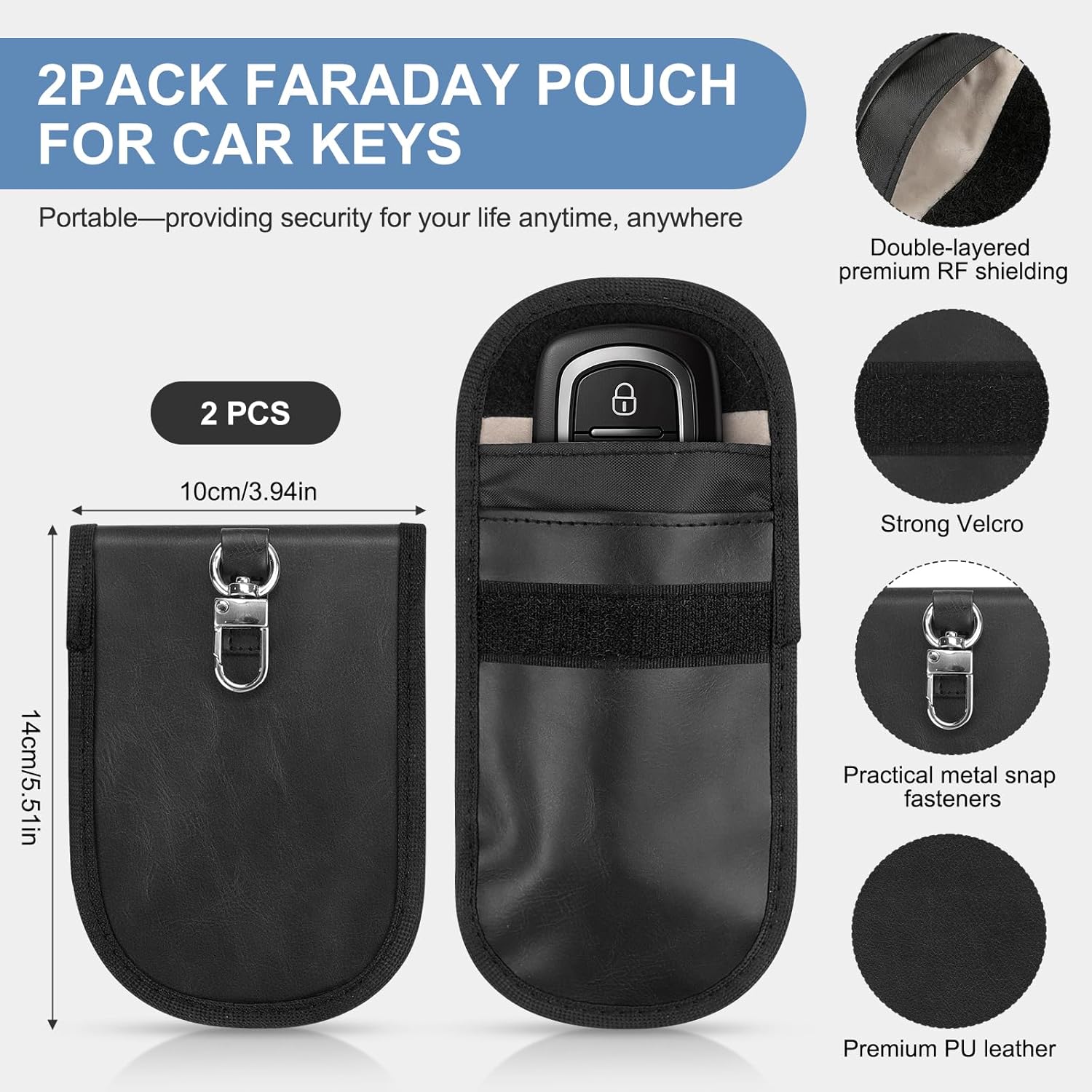 Detalle 2 de Faraday Box for Car Keys – Extra Large (19.3 x 12.2 x 9.5 cm) with 2 Pouches