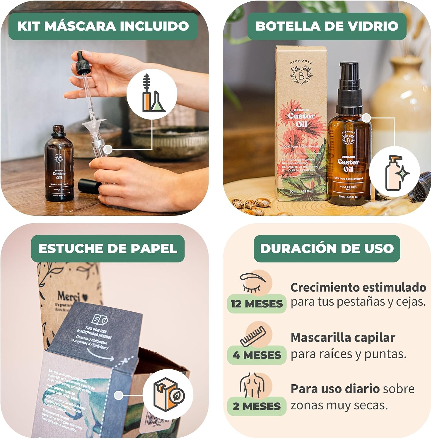 Detalle 2 de Bionoble Aceite de Ricino Orgánico 50ml 🌿 Puro y Natural