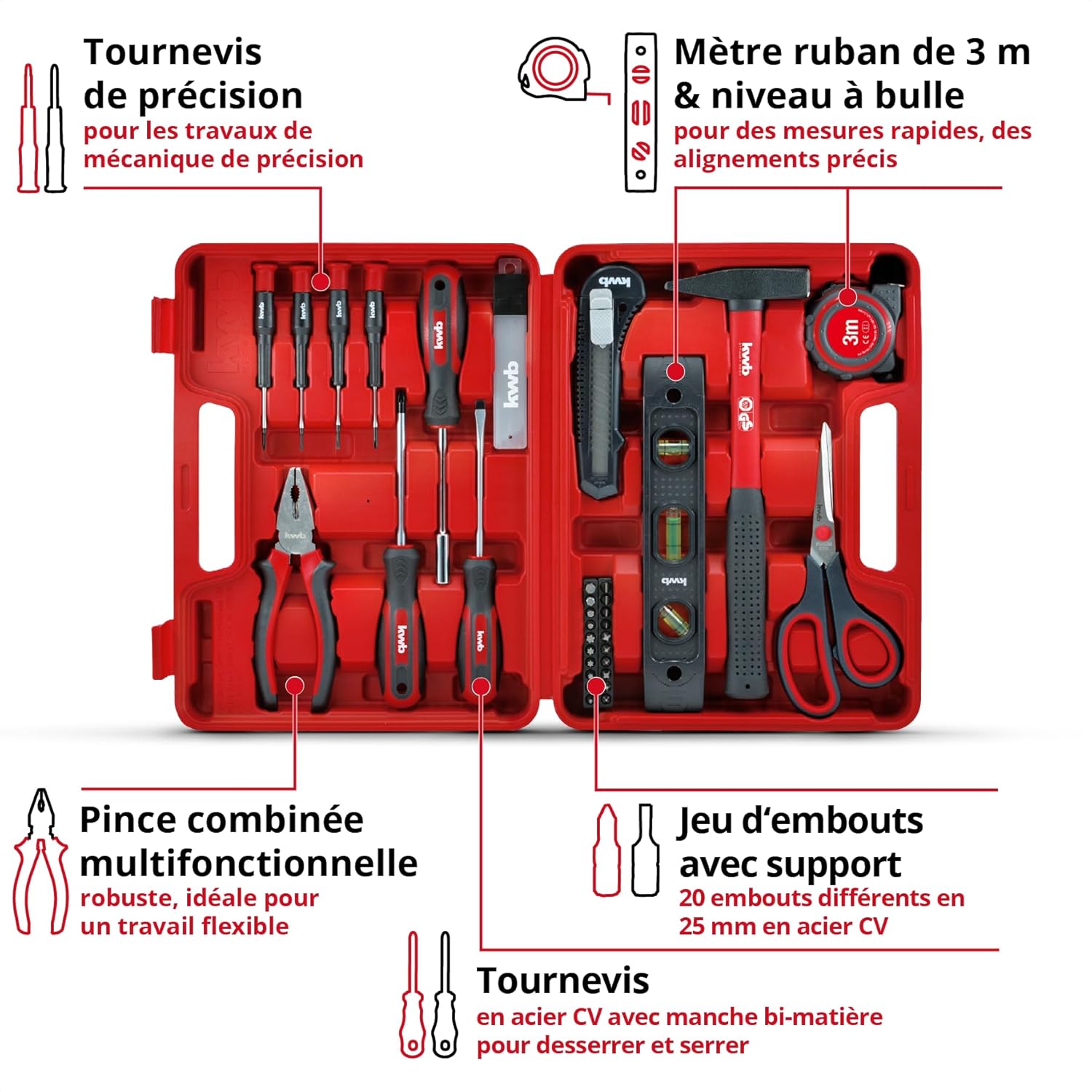 Thumbnail 2 de Coffret à outils kwb 35 pièces – boîte à outils robuste et pratique
