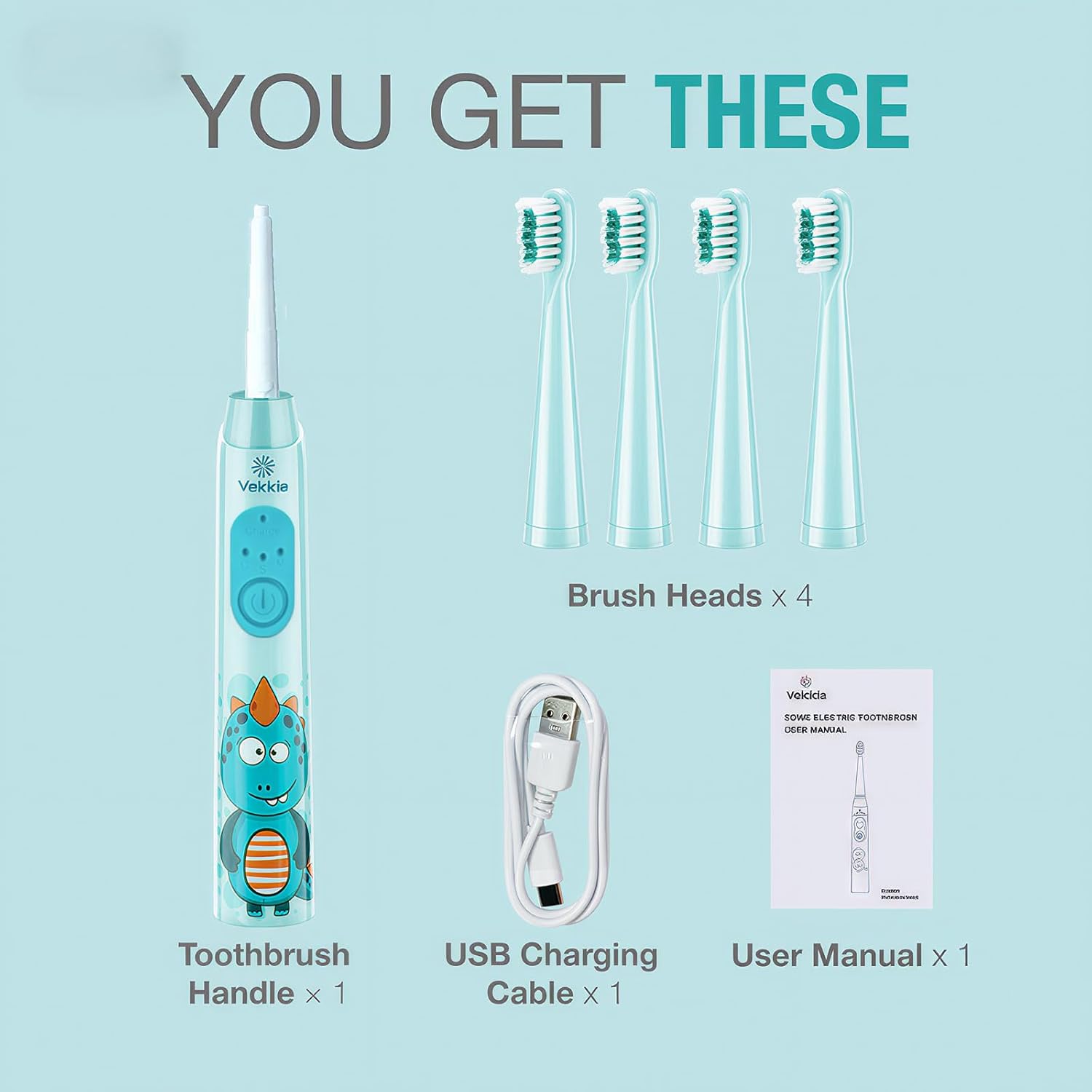 Thumbnail 6 de Vekkia Sonic Rechargeable Kids Electric Toothbrush (IPX7, 3 Modes, 2-Min Timer, 24000 Strokes) — Blue