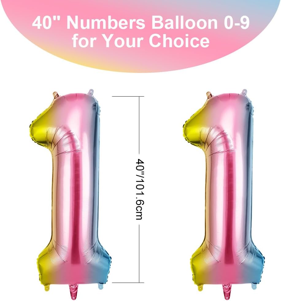Thumbnail 1 de OFFCUP 40 Inch Number 11 Balloon: Large Gradient Foil Balloon, Self-Inflating and Reusable