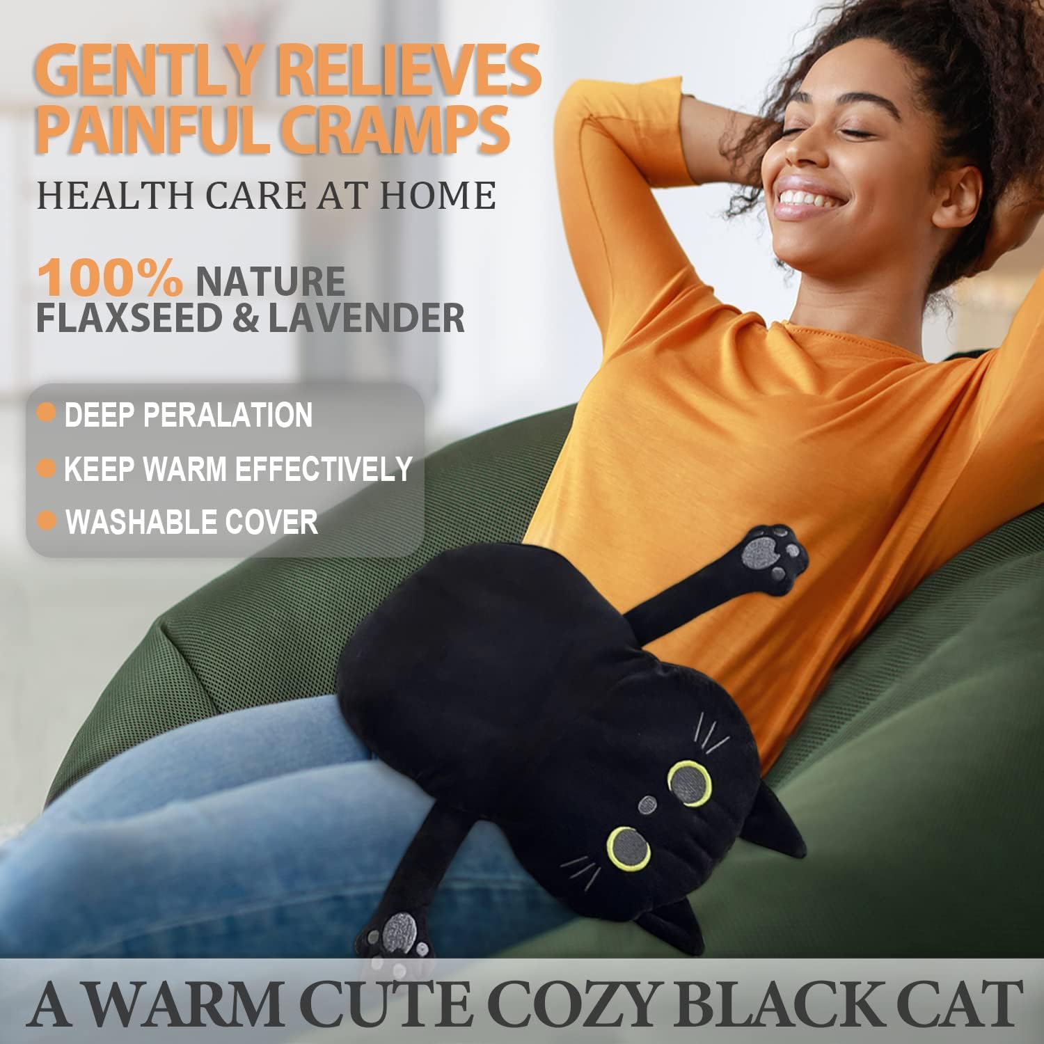 Detalle de Cuckool 21 x 12-Inch Black Cat Microwavable Heating Pad with Washable Cover