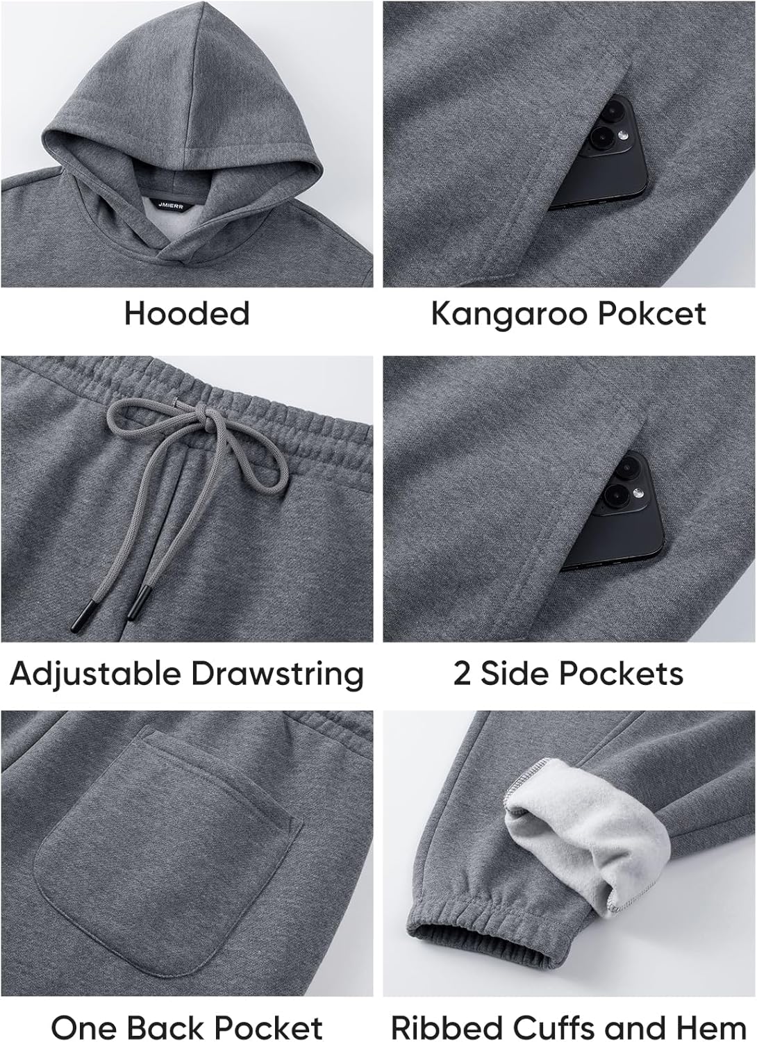 Thumbnail 5 de JMIERR Men’s 2-Piece Hoodie Sweatshirt & Joggers Sweatpants Set