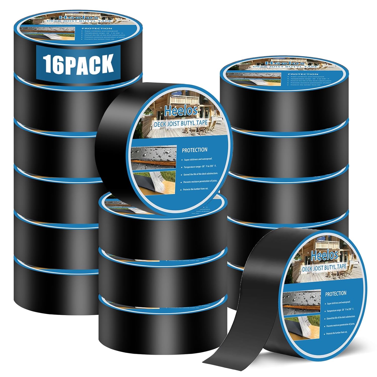 Heelos Joist Tape for Decking 2''×50', 16 Pack: Weather-Resistant Butyl Tape for Wood Decks