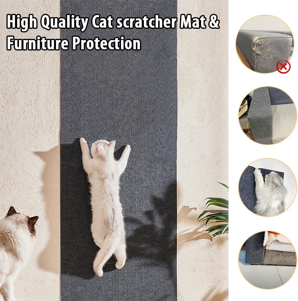 Detalle de NATUYA Cat Scratcher Mat Self-Adhesive, 200x40cm — Durable, Trim-to-Fit Furniture Protector and Wall Scratcher (Drak Gray)